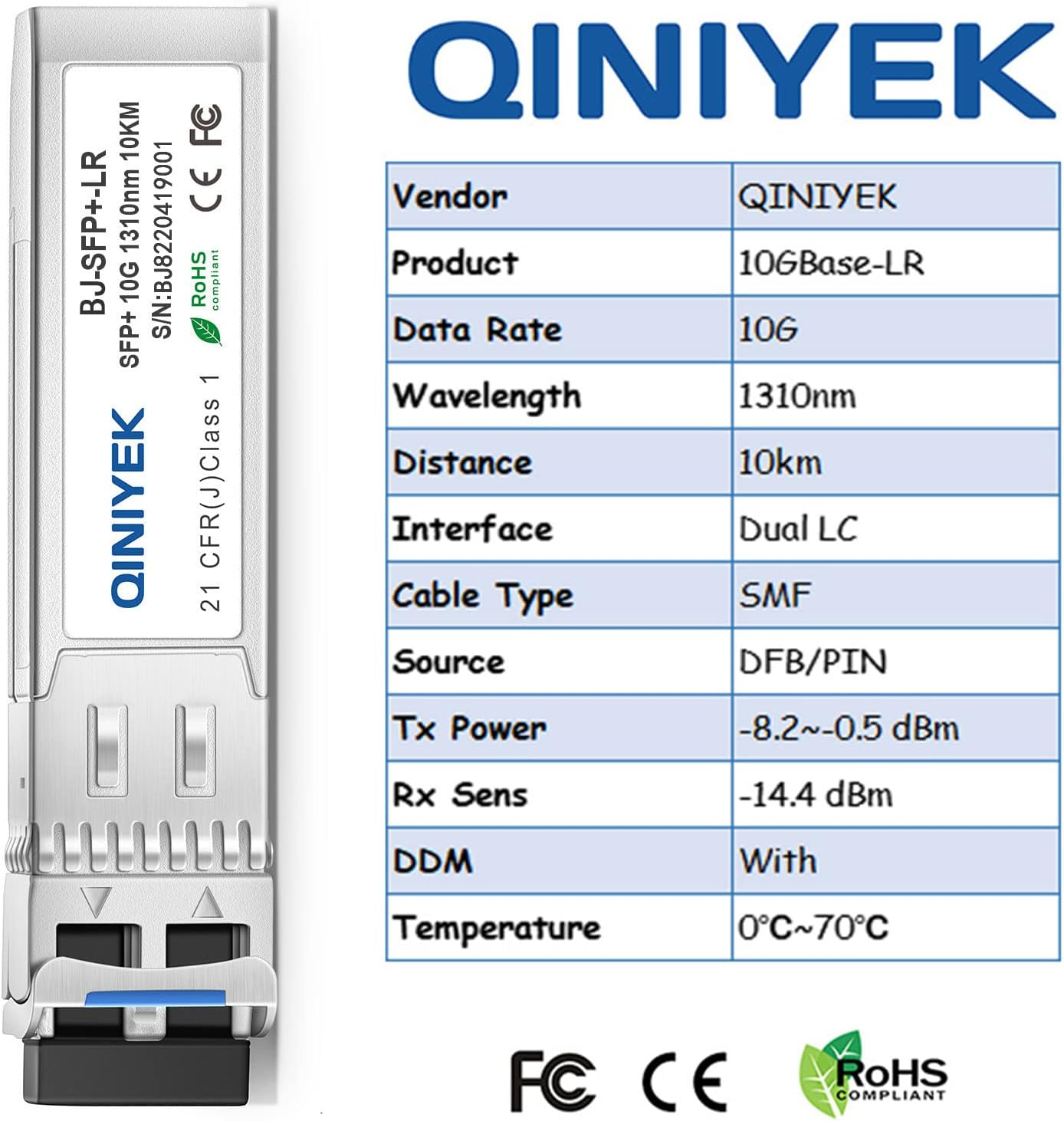 2Pack 10Gbase-Lr SFP+ Transceiver, 10G Singlemode SFP+ Duplex LC Module,Compatible for Cisco SFP-10G-LR, Ubiquiti Uf-Sm-10G,Meraki , Mikrotik, Supermicro, Netgear,Smf,1310Nm,10Km,Ddm