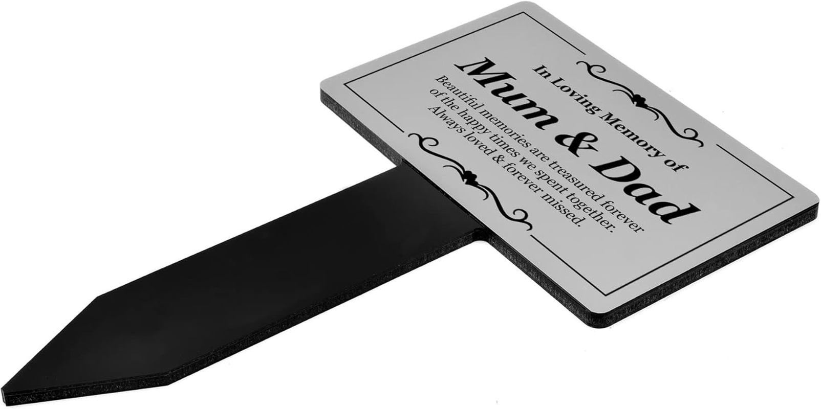 Mum & Dad Memorial Remembrance Plaque - Ground Stake - Silver and Black Acrylic, Weatherproof & Hardwearing, Outdoor, Grave Marker, Tribute, Plant Marker. Shipped Globally.