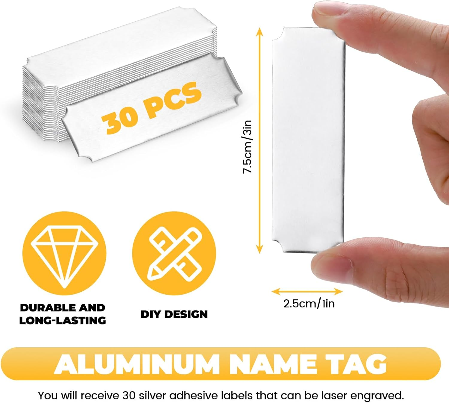 30 Pack Name Plates with Adhesive Backing, Laser Engraving Blanks, Metal Aluminum Personalized Trophy Plate Engraved Plaque Custom Name Tag, 3'' X 1'', Silver image number 6