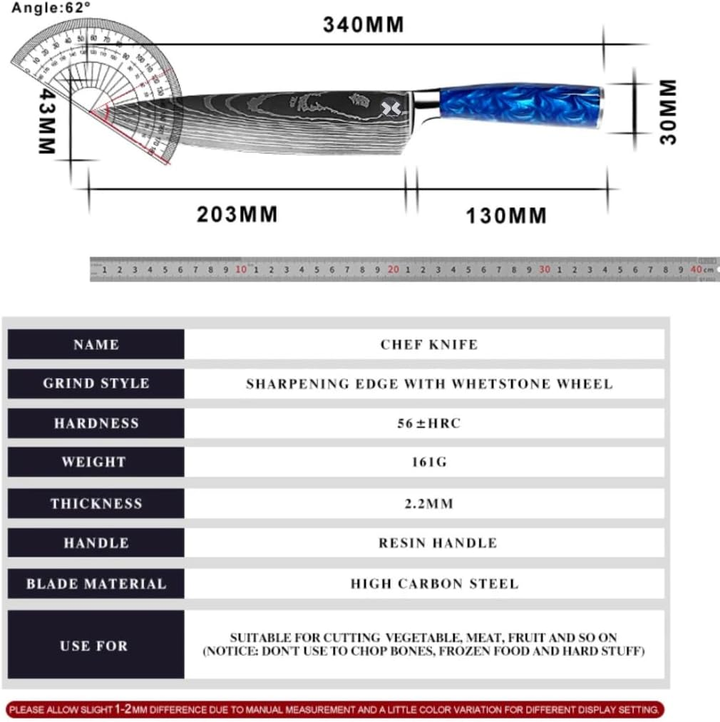 SMART PEPPER Chef Knife Kitchen Knife 8 Inch Chef'S Knife High Carbon Stainless Steel Knife with Risan Handle, Ultra Sharp, Best Choice for Home Kitchen & Restaurant image number 3