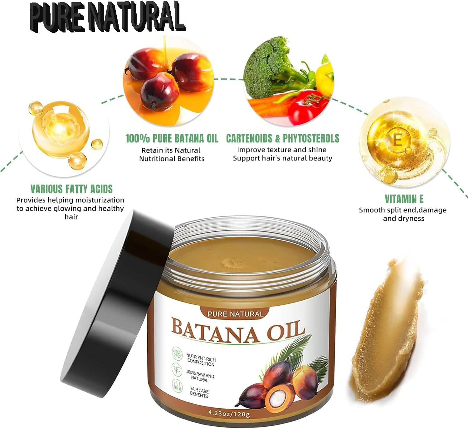 Raw Batana Oil for Hair Care，100% Natural Unrefined and Organic Batana Oil from Honduras for Hair Growth All Hair Tpyes in Men & Women(2Pcs) image number 1