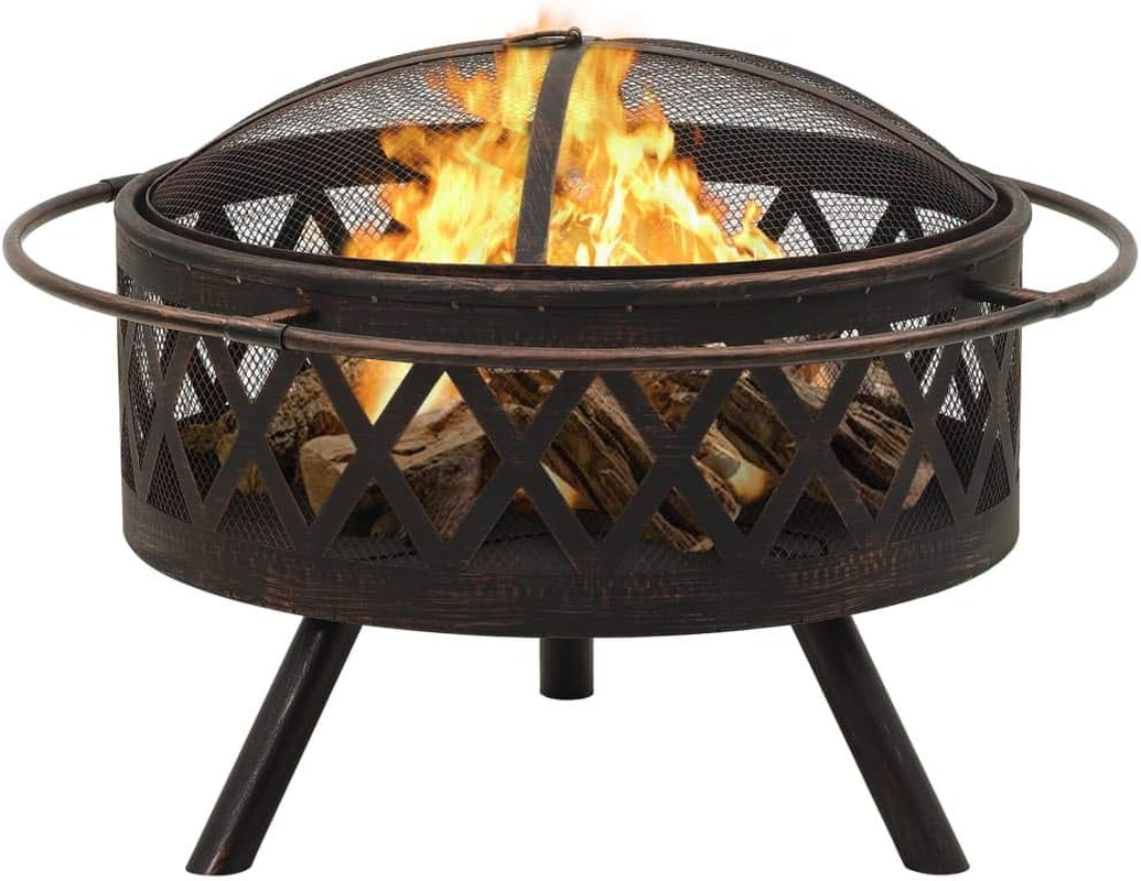 'Vidaxl Large XXL Steel Fire Pit with Poker in Ic Design &ndash; Black and Brown Outdoor Patio Fire Bowl for Garden Decor and Warm Evenings image number 5