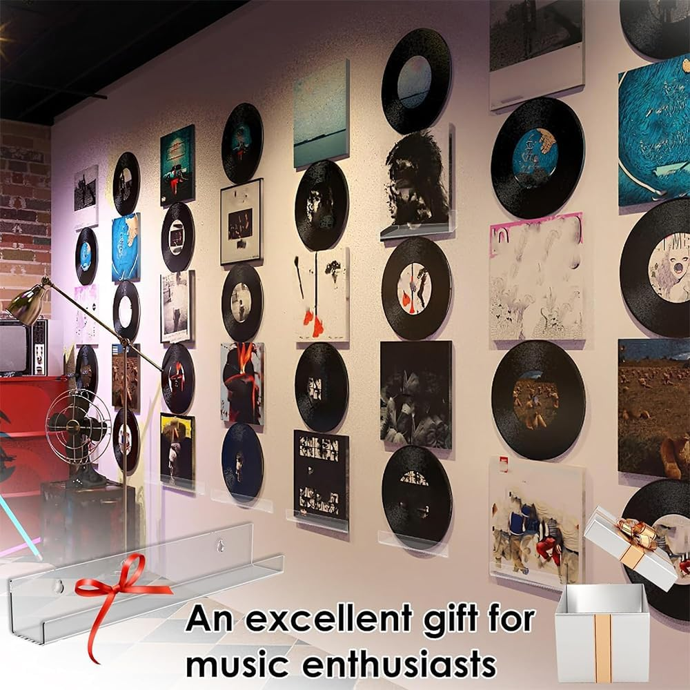 6PCS Vinyl Record Shelf, 12 Inch Vinyl Record Wall Mount Shelf Set, Storage Display Album Record Holder Clear Acrylic Floating Shelves for Wall Decor Album Covers Home Decoration Organization