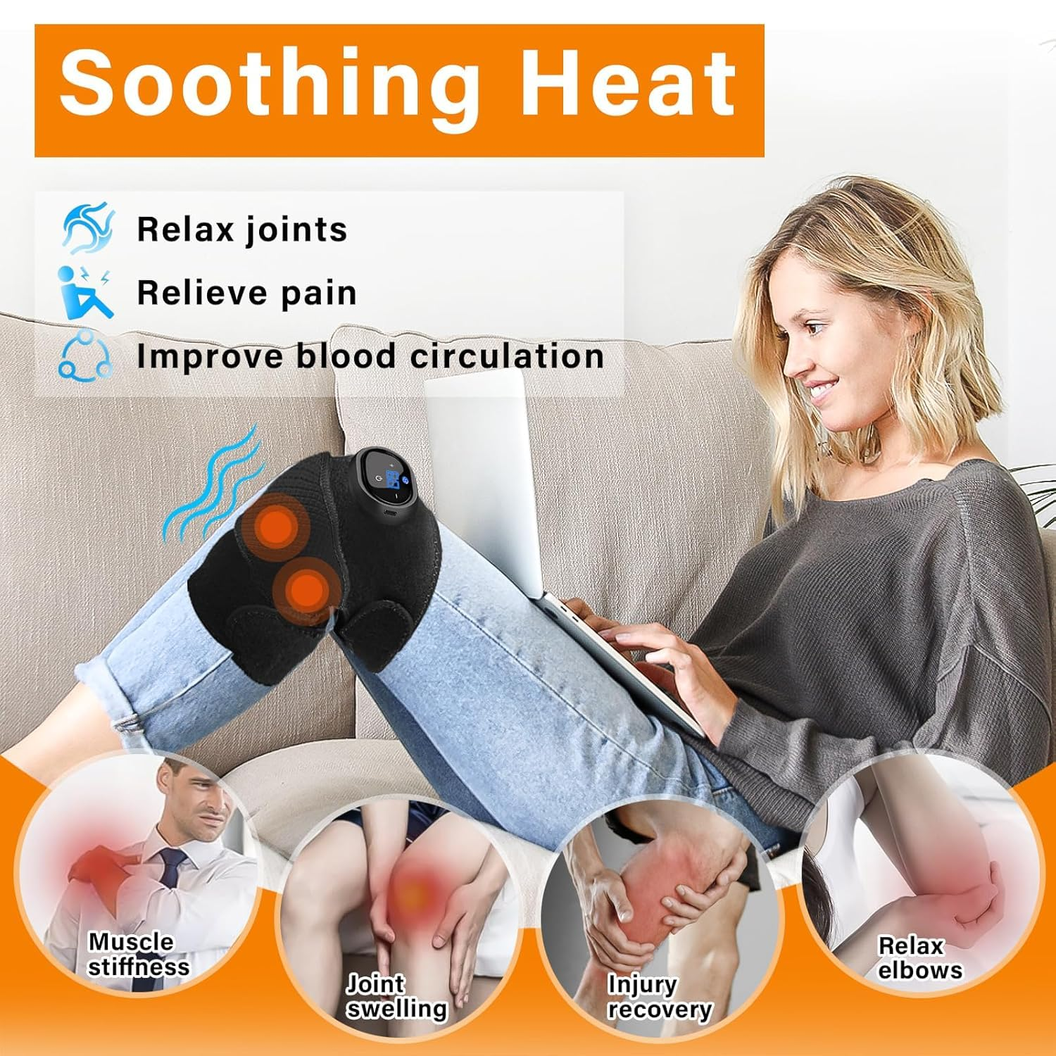Knee Brace, Heated Knee Massager, 3-In-1 Knee Shoulder Elbow Heating Massage Wrap, 3 Gear Vibration, 5 Gear Heat Settings for Gym, Sport, Arthritis, Pain Relief, Injury Recovery, Black image number 5
