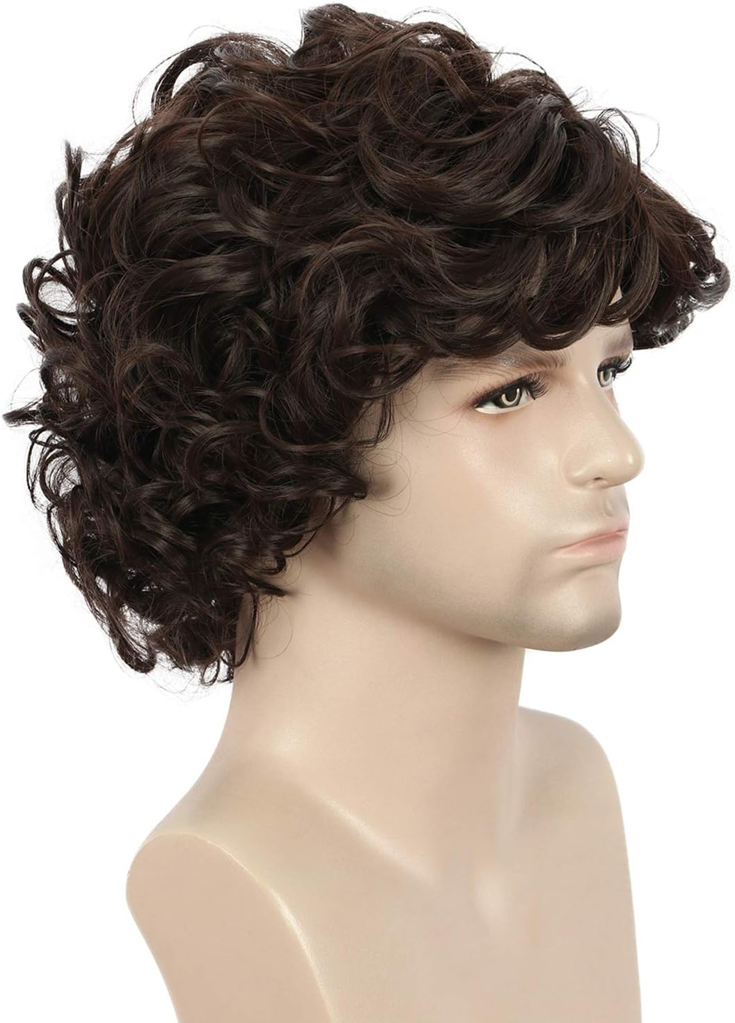 Yuehong Mens Short Curly Brown Wig Anime Cosplay Wigs Halloween Cosplay Costume Hair Wig - Blue image number 7