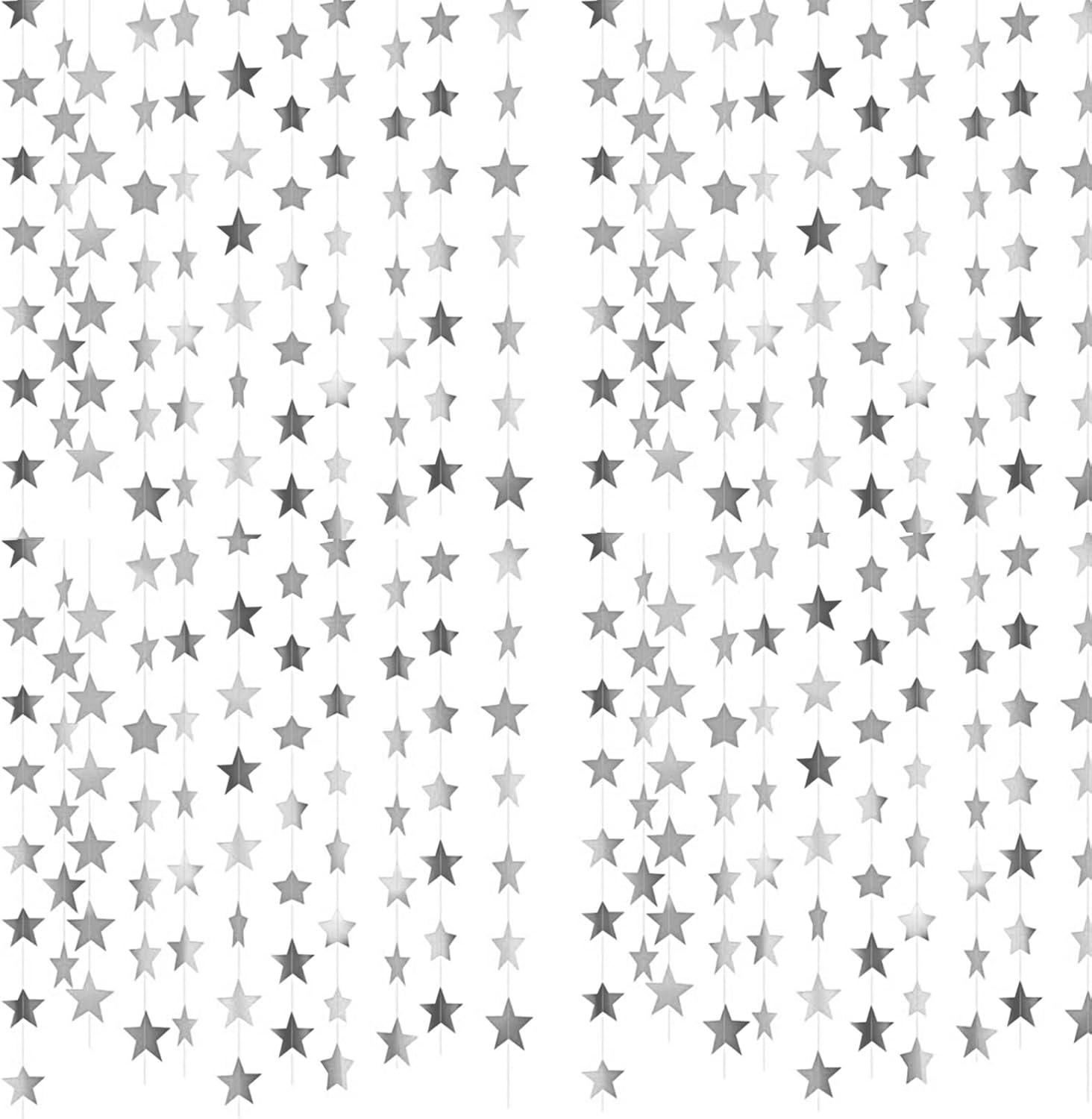 52 Feet Reflective Star Paper Garland, Glitter Bunting Banner Hanging Decoration Twinkle Little Star Party Garlands Streamer Kit for Birthday Wedding Banner Backdrop (Silver) image number 2