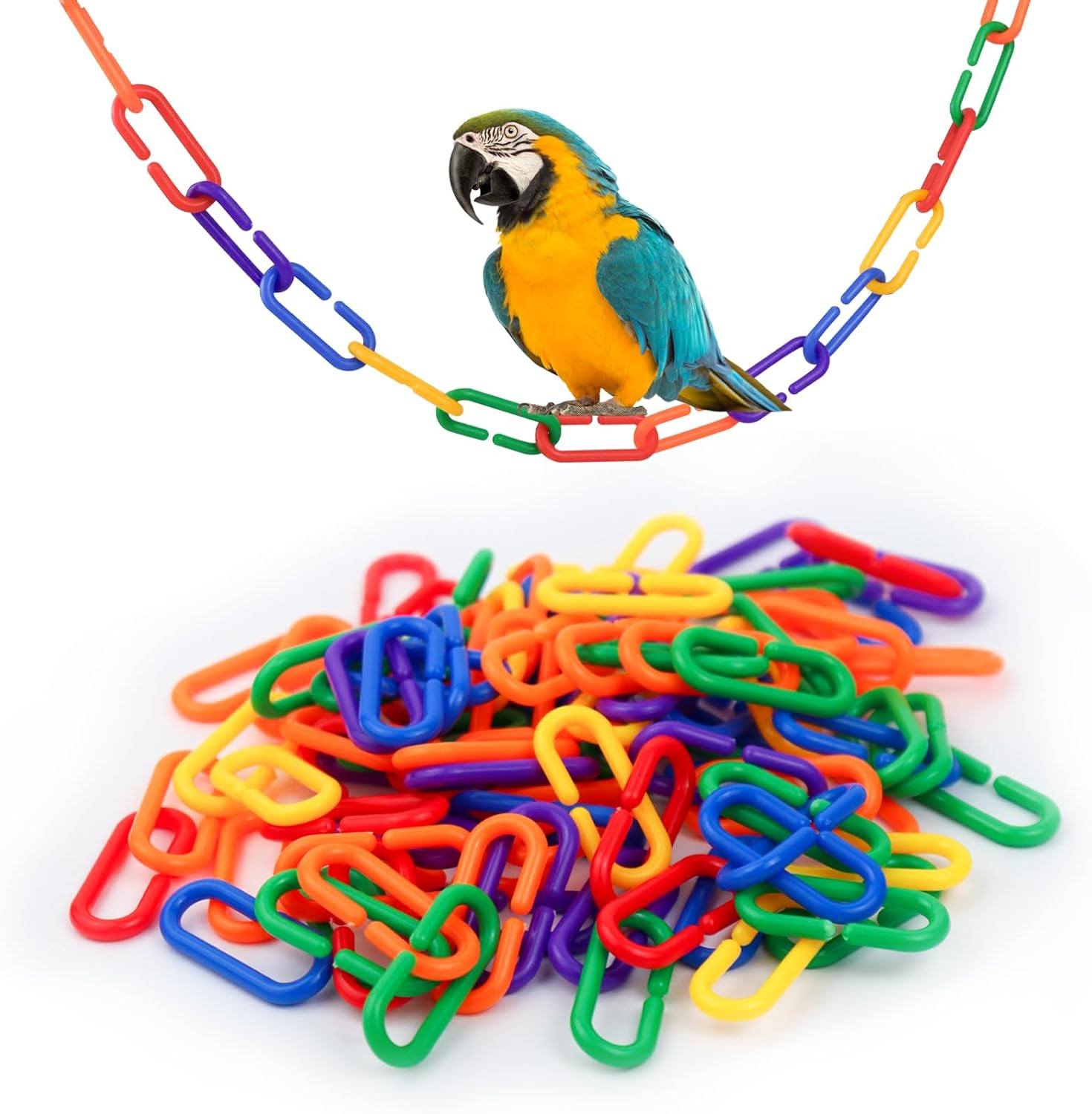 100 Pieces Plastic Chain for Birds, Colourful C-Clips Plastic Chain for Bird for Swinging Climbing, Chain Parrot Bird Toy for Sugar Gliders Parrot Bird (Multi-Colour) image number 5