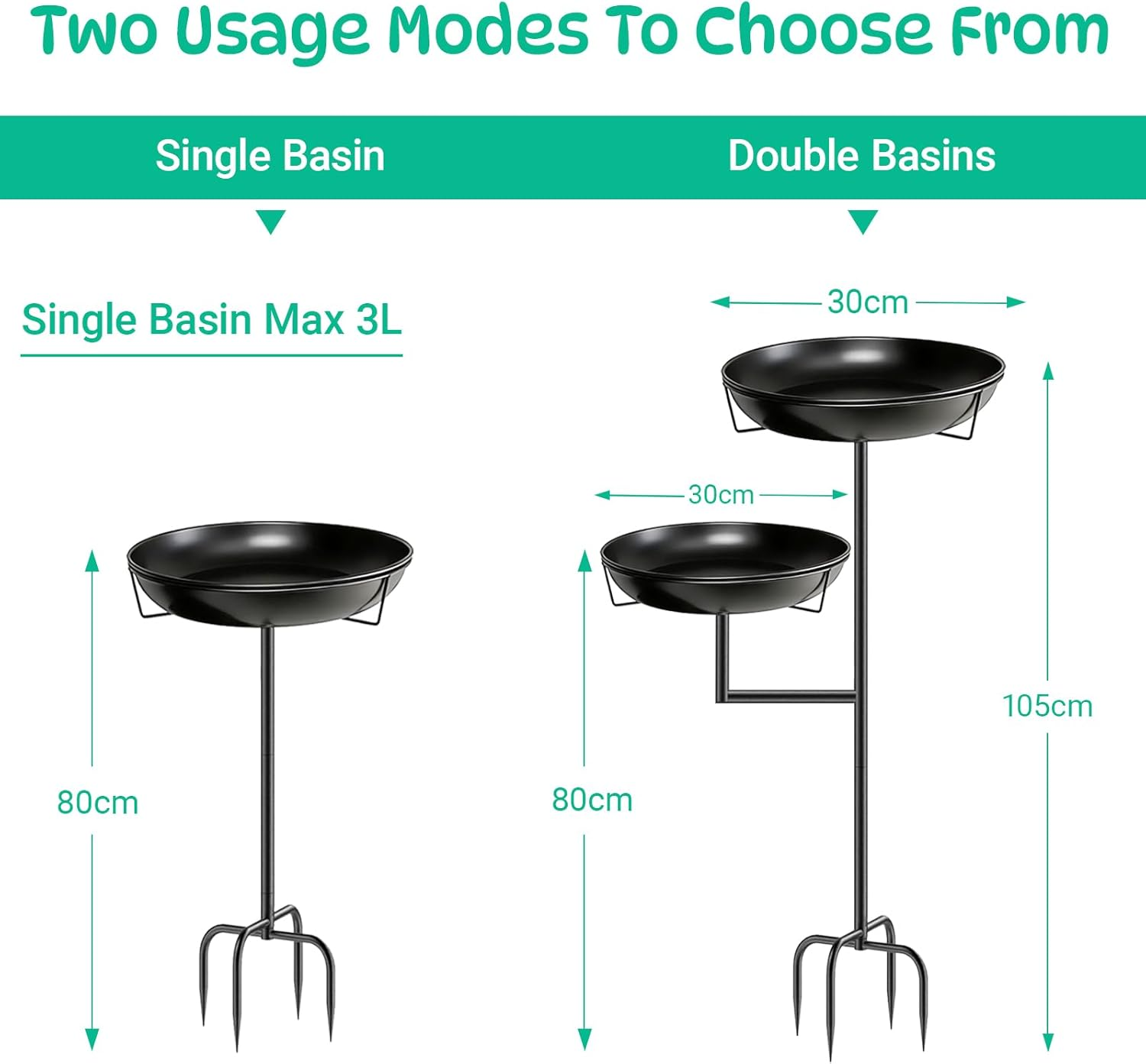 Freestanding Bird Feeder for Outside, Removable Metal Bird Bath with Double Bowls for Outdoors Garden Backyard Patio Yard Lawn Decor image number 3
