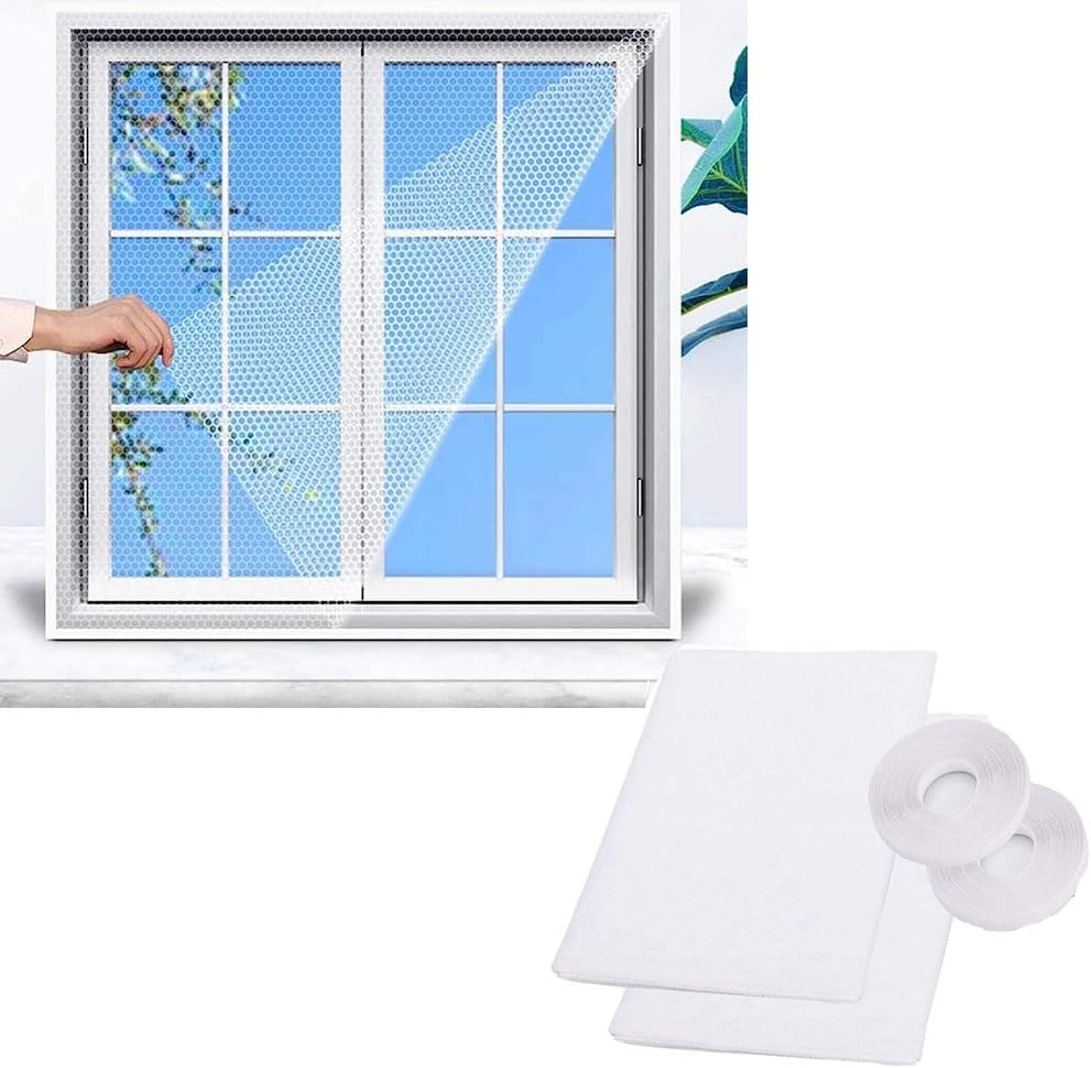 Dolemay 2 Pack Mosquito Net for Window,1.5Mx1.3M DIY anti Mosquito Net for Kitchen Window Net Mesh Screen Mosquito Mesh Curtain Protector Insect Bug Fly Mosquito Window Mesh Screen with 2 Rolls Tapes image number 6