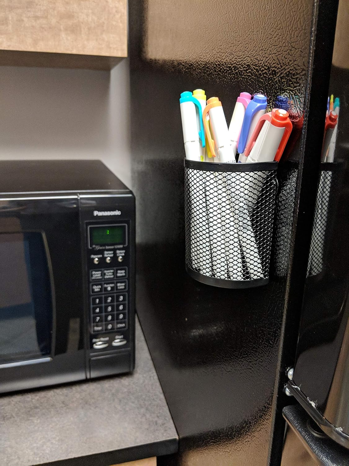 Magnetic Pen/Pencil Mesh Metal Basket/Holder/Container/Storage/Organizer for Kitchen/Refrigerator/Fridge/Whiteboard/Dry Erase/File Cabinet/Locker (Set of 2) 7.3X5X9.5Cm Black image number 1