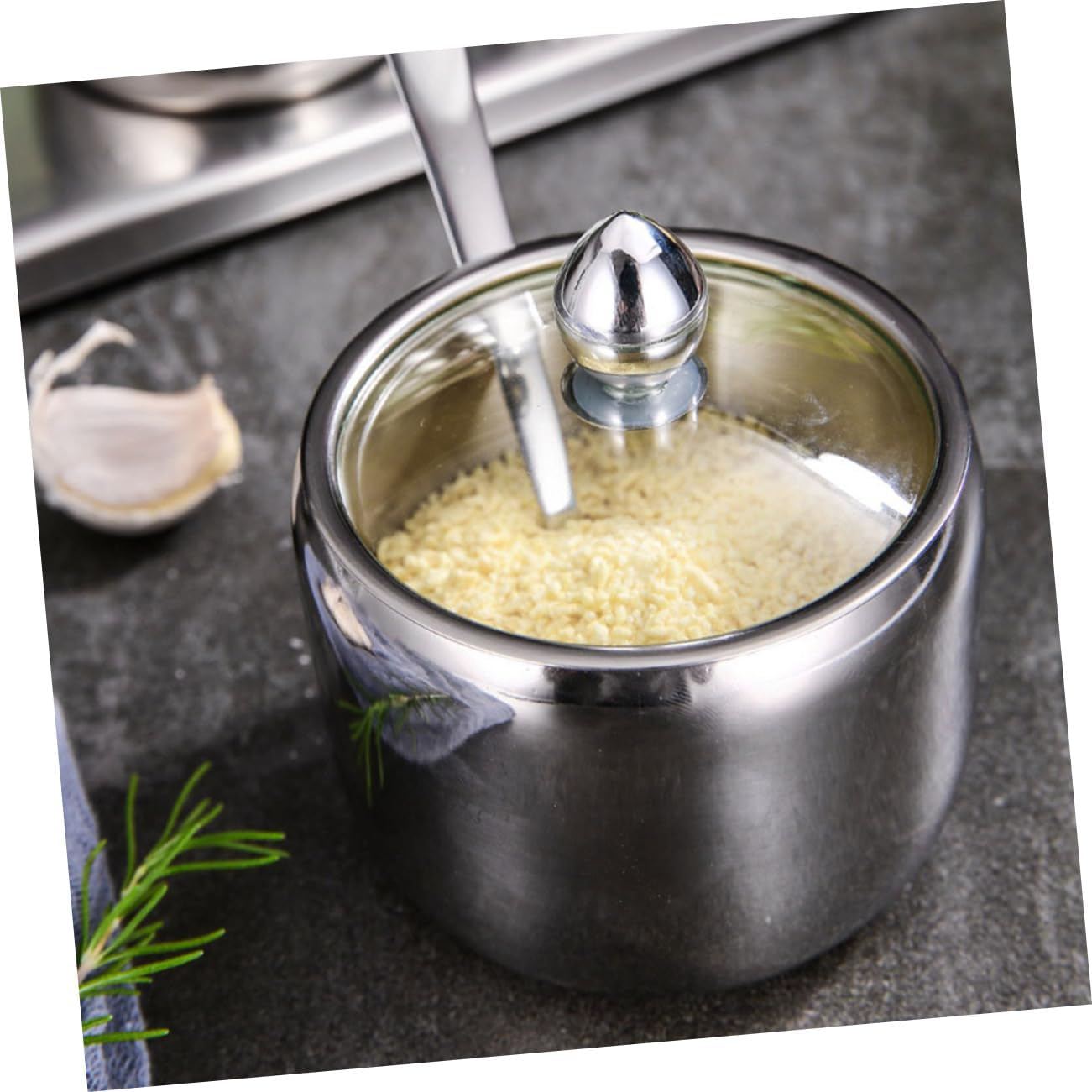 KICHOUSE Stainless Steel Seasoning Jars Set of 3 with Base, Salt Storage Containers, Spice Canisters for Kitchen Dining, 304 Stainless Steel Condiment Pots for Home Cooking and Table Use image number 4