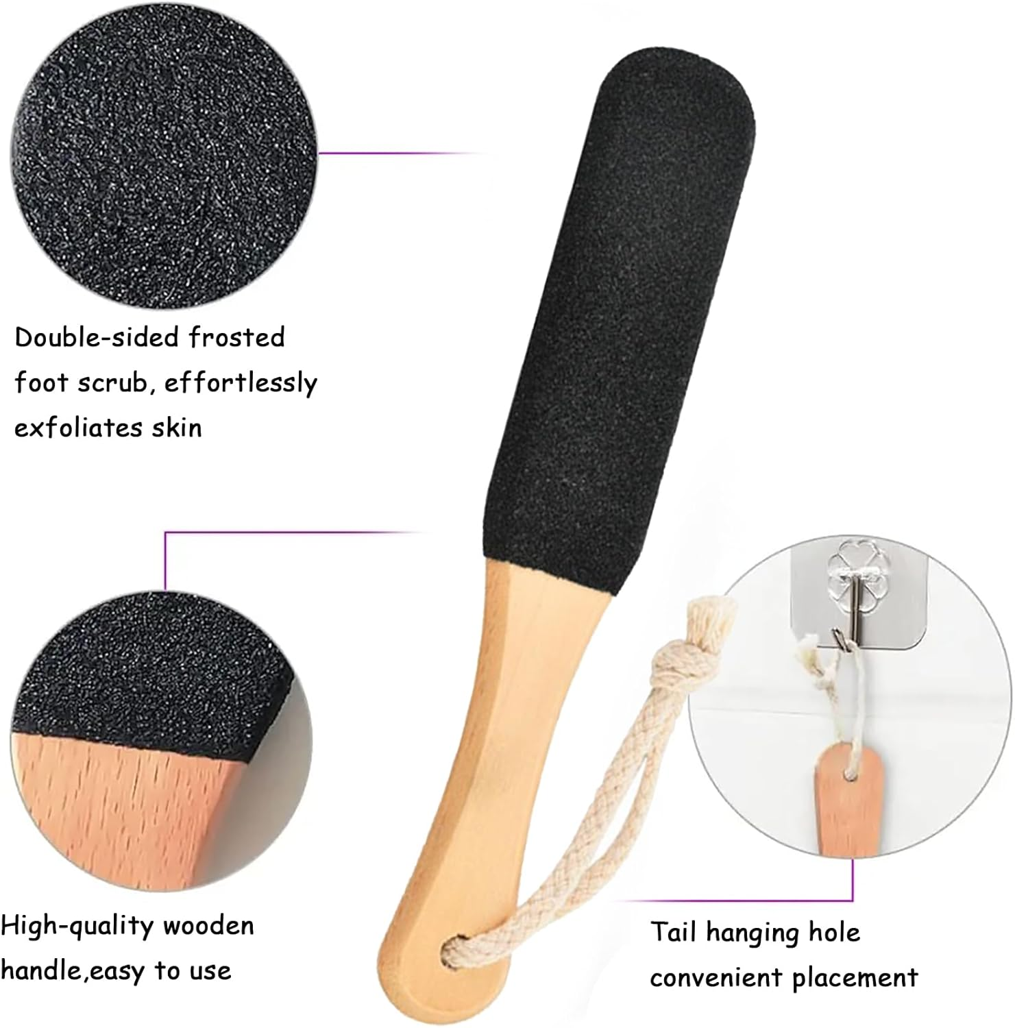 Pumice Stone for Feet, Black Foot Scrubber and Callus Remover, Beech Wood Handle with Black Silicon Carbide, Effective Heel Scraper and Foot Exfoliator for Pedicure image number 2