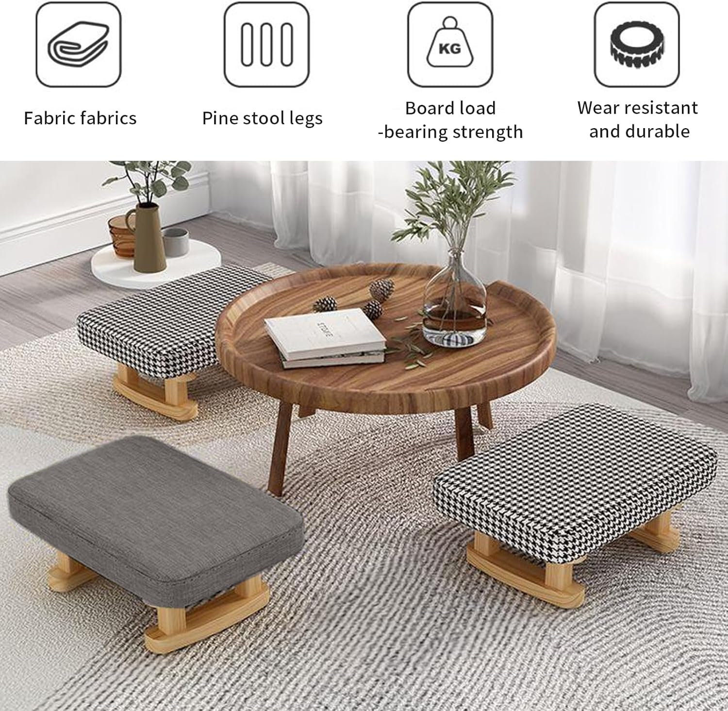 Small Footstool, Wooden Chair Leg Modern under Desk Foot Rest, Stable anti Slip Simple Padded Sofa Footstool for Living Room (Dark Grey) - Dark Grey image number 5
