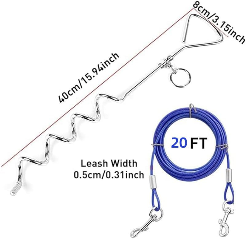 Dog Tie Out Cable and Stake, outside Dog Leash&Chain for Camping and Yard, Heavy Duty anti Rust Spiral Stake for Medium-Large Dogs up to 125 Lbs (Blue, 3M-10Ft) image number 6