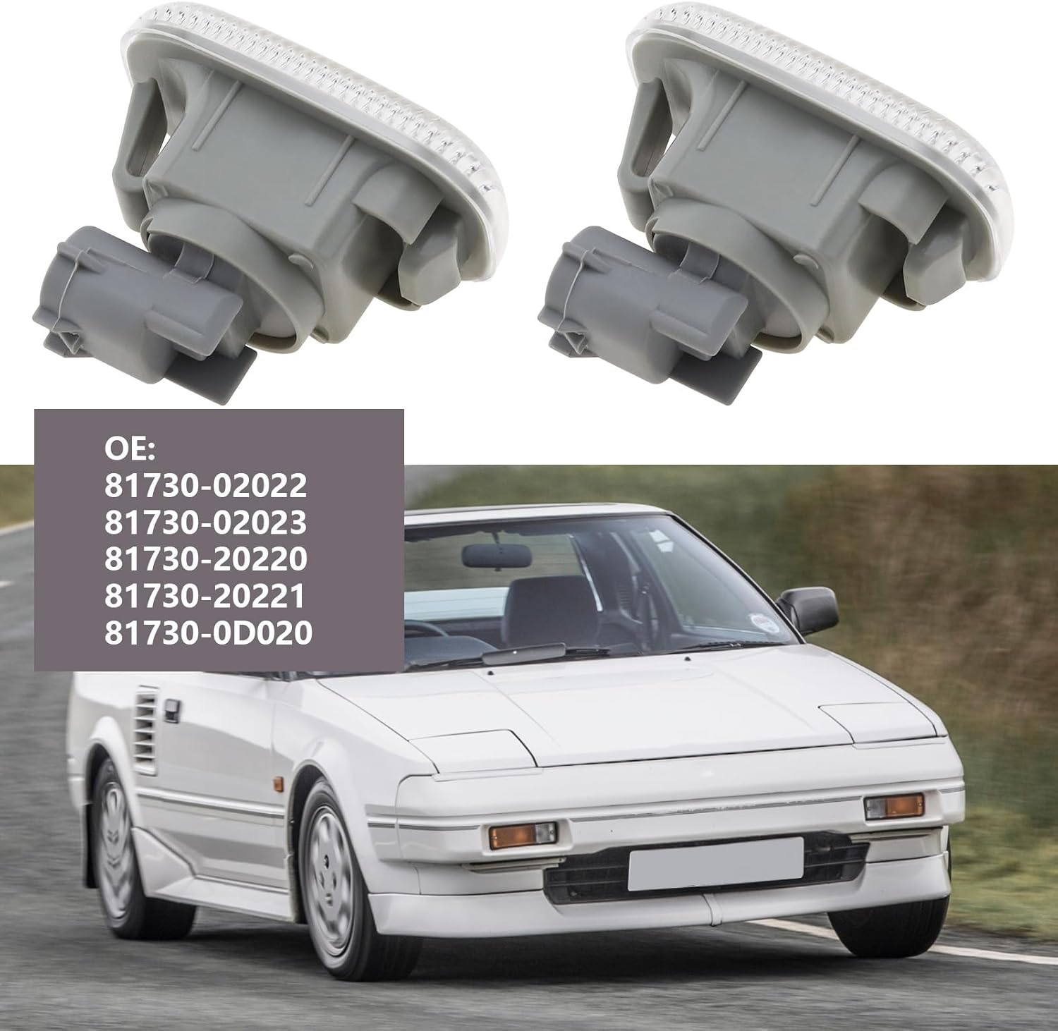 Emsea 2PCS Front Wing Side Indicator Turn Light Compatible with Toyota Corolla AVENSIS MR2 OE 81730-02022 81730-02023 81730-20220 56.1X35.8X46.4Mm Car Light image number 3