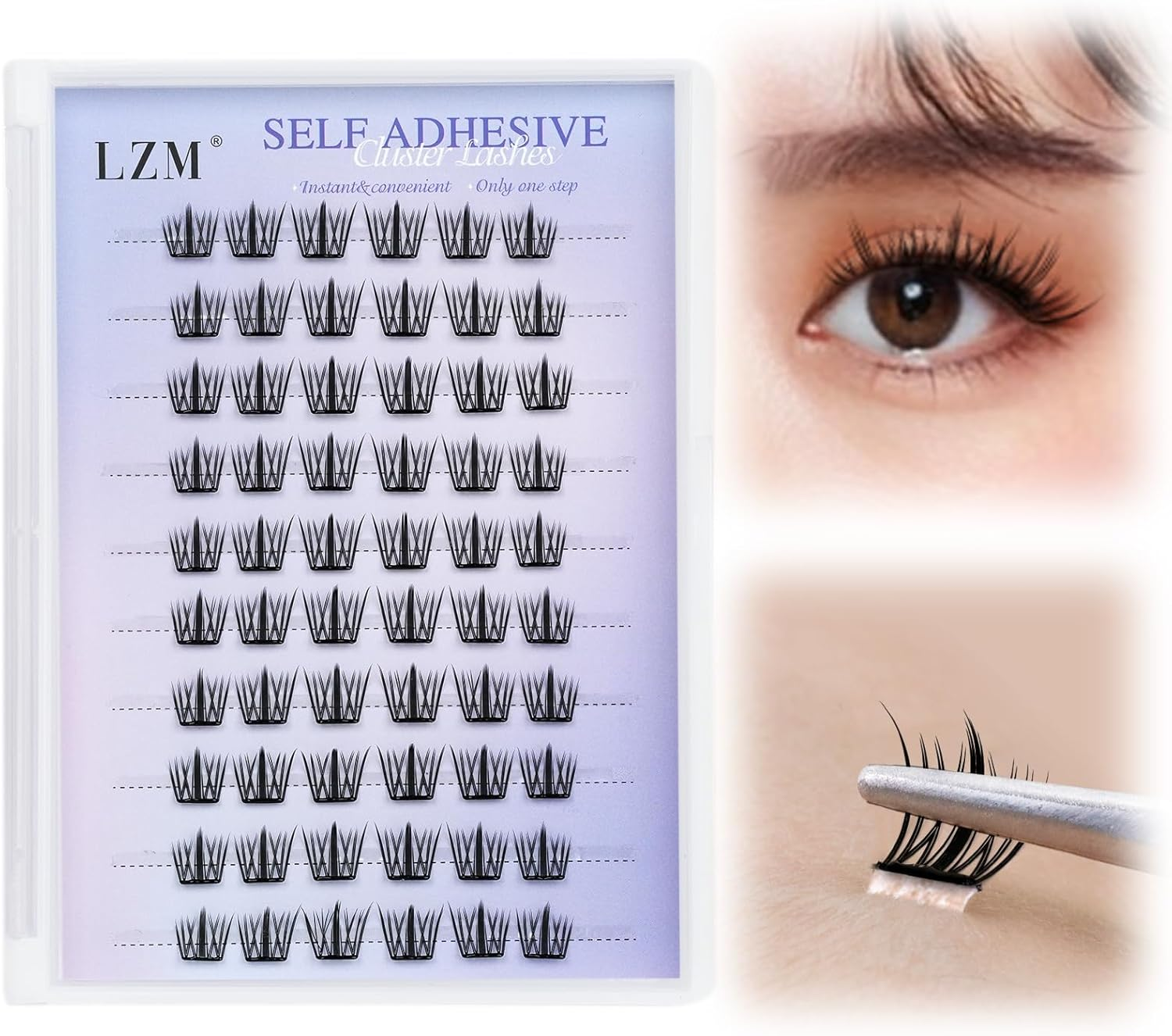 LZM Pre Glued Lash Clusters Self Adhesive Lash Clusters Kit with Tweezers Pre Glued Press-On Eyelashes No Glue/Remover Needed, Easy to Apply, Thin Band Eyelash Extensions image number 4