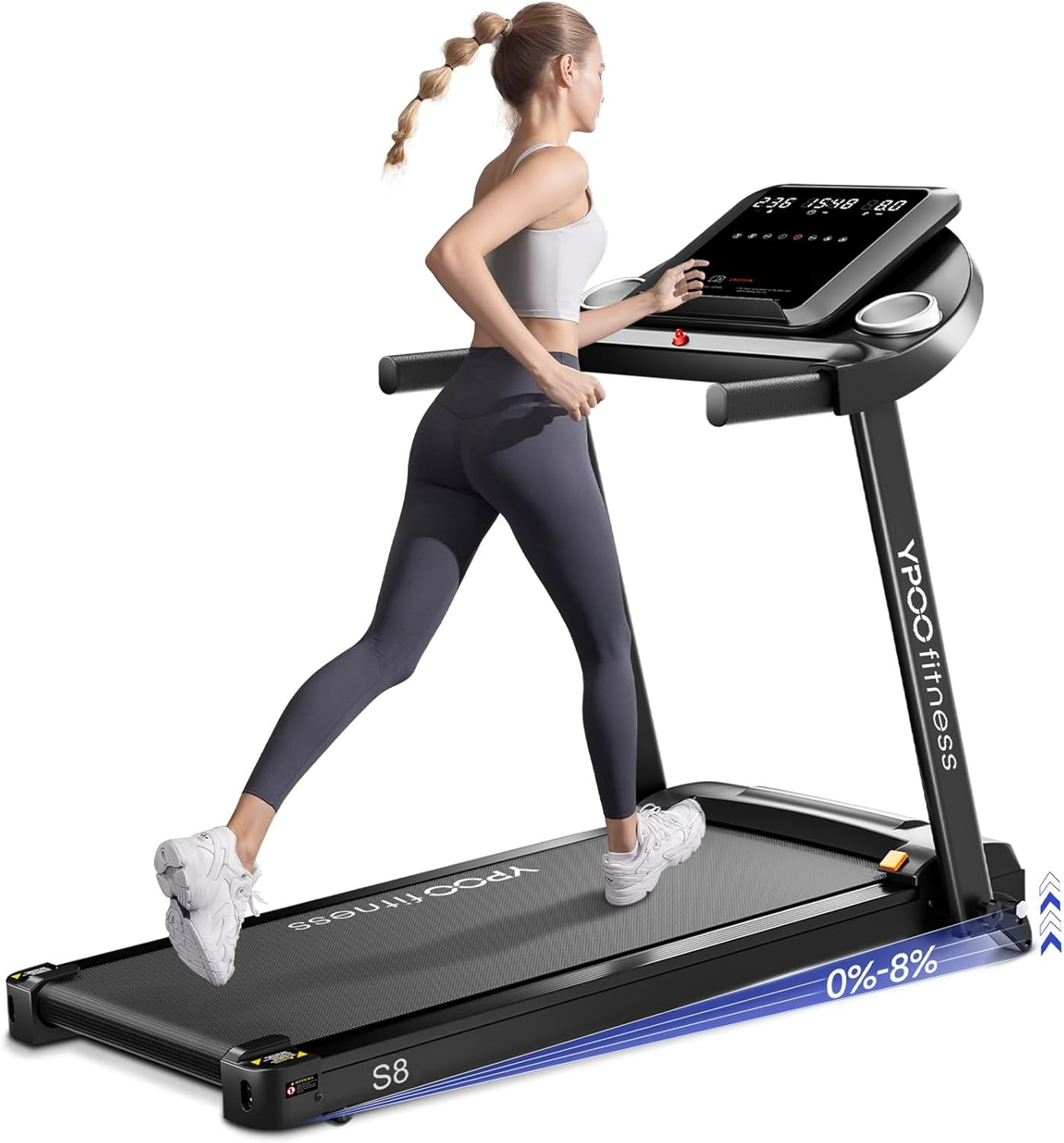 YPOO Treadmills for Home, 8.0 MPH Walking Pad Treadmill with Incline, Foldable Treadmill with Handles, Low Noise Walking Pad with Incline up to 8% for 300 Lbs image number 4