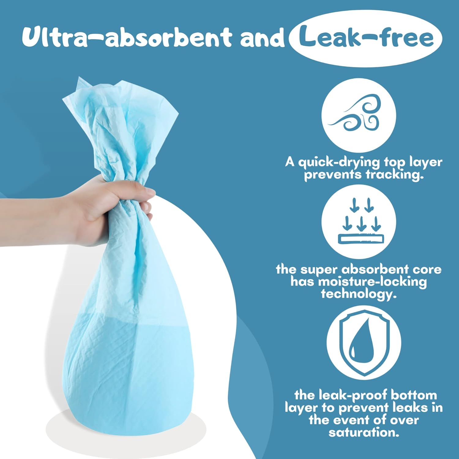 CALPALMY (80-Pack) 24"X24" Pet Training Pee Pads, Ultra Absorbent Pee Pads for Dog and Puppy - with Leak-Proof Moisture Locking Technology Disposable Pet Pads for Puppies, Dogs, Cats, Rabbits image number 4