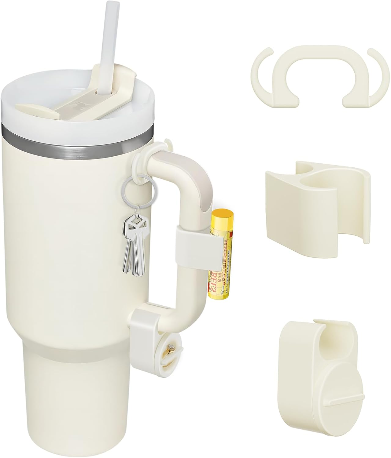 Set of 3 Accessories for 40 Oz Tumblers or Other Brands of 40 Oz Tumblers (Cream)