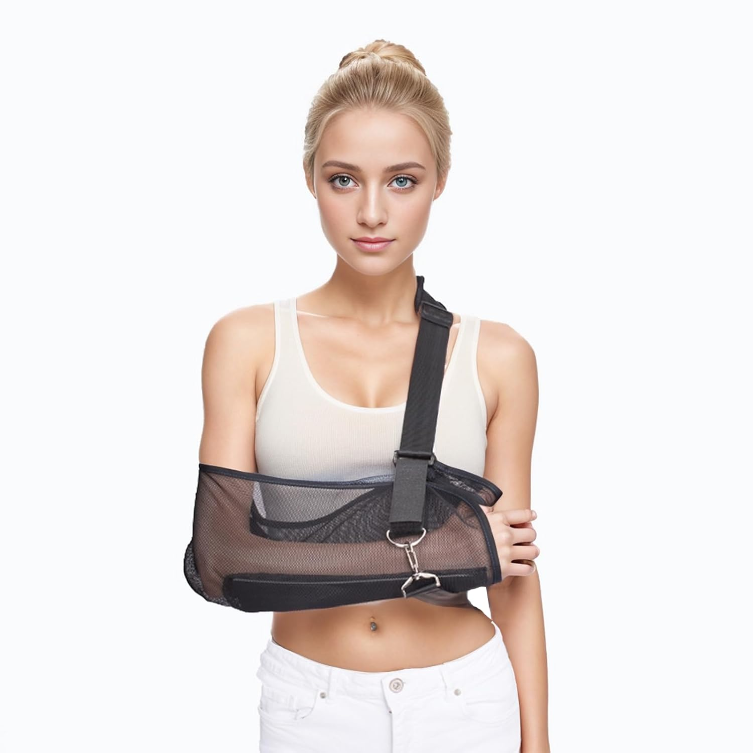 Arm Sling for Shower Men and Women,Breathable Mesh Shoulder Sling for Left Arm Support,Arm Sling Shoulder Immobilizer for Dislocation, Fracture,Rotator Cuff Injury(S) image number 3