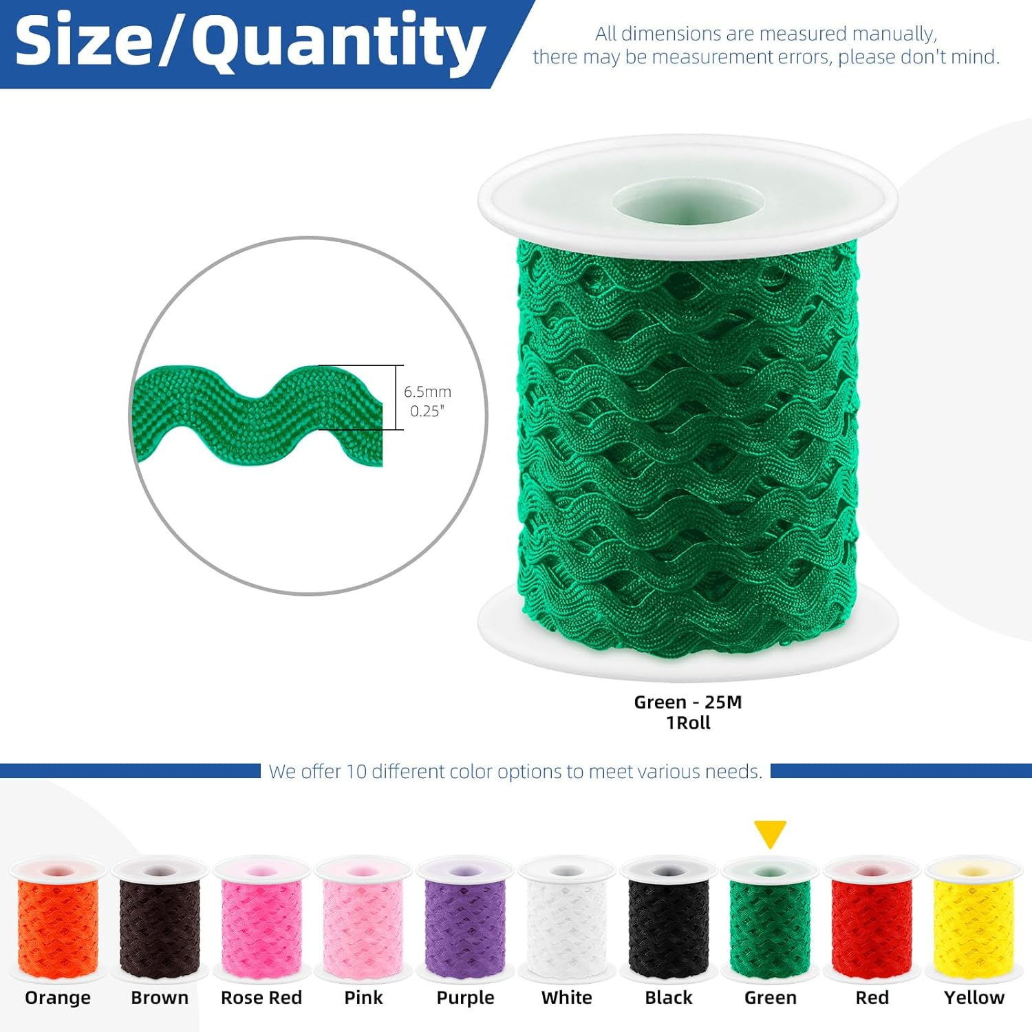 Glarks 1Pcs 27Yard/25M Green Rick Rack Trim Ribbon Wave Sewing Bending Fringe Trim for DIY Sewing Crafts Wedding Bridal Dress Embellishment Party Decoration Gift Wrapping Supplies - Coffee Color image number 5