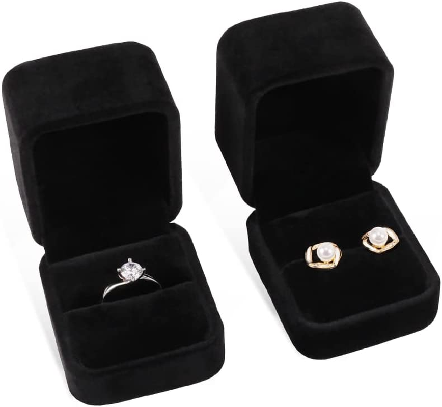 Isuperb Set of 2 Unit Classic Velvet Couple Ring Box Earring Jewelry Case Gift Boxes 2.2X1.9X1.6 Inch - 2Pcs Double Ring Box image number 2