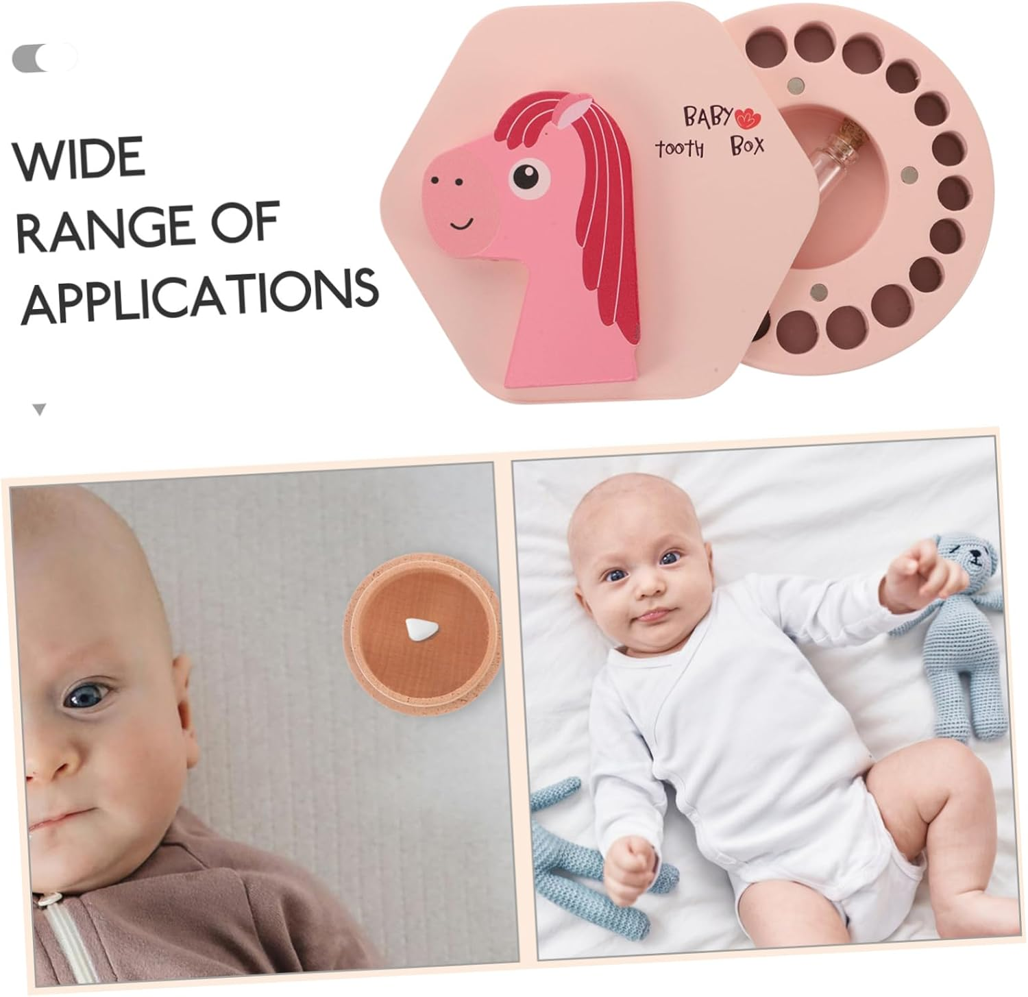 Tooth Memorial Box Wooden First Tooth and Curl Keepsake Box for Girls Boys Shower Birthday image number 2