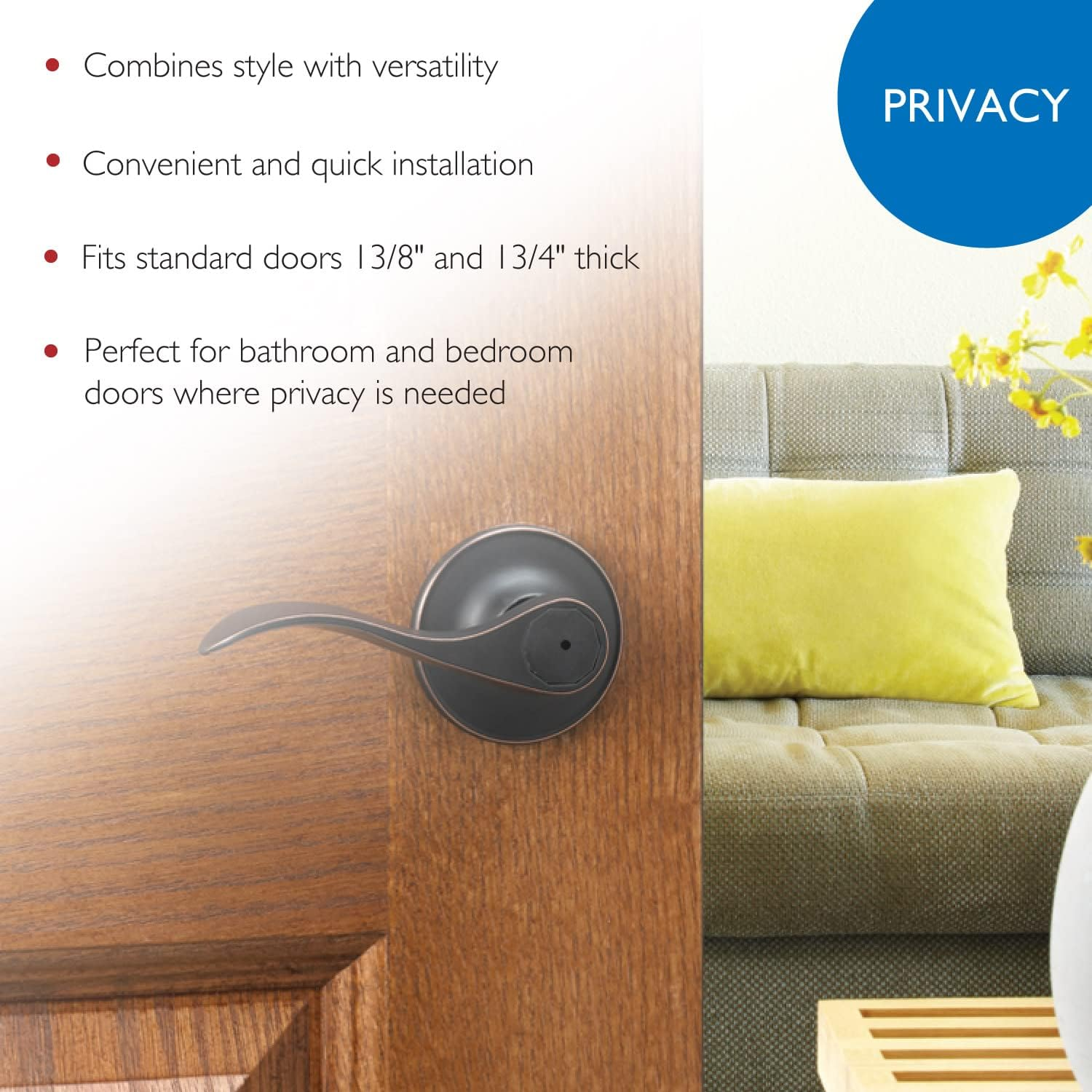 Design House 700534 Springdale 2-Way Latch Privacy Door Handle, Adjustable Backset, Oil Rubbed Bronze Finish image number 2