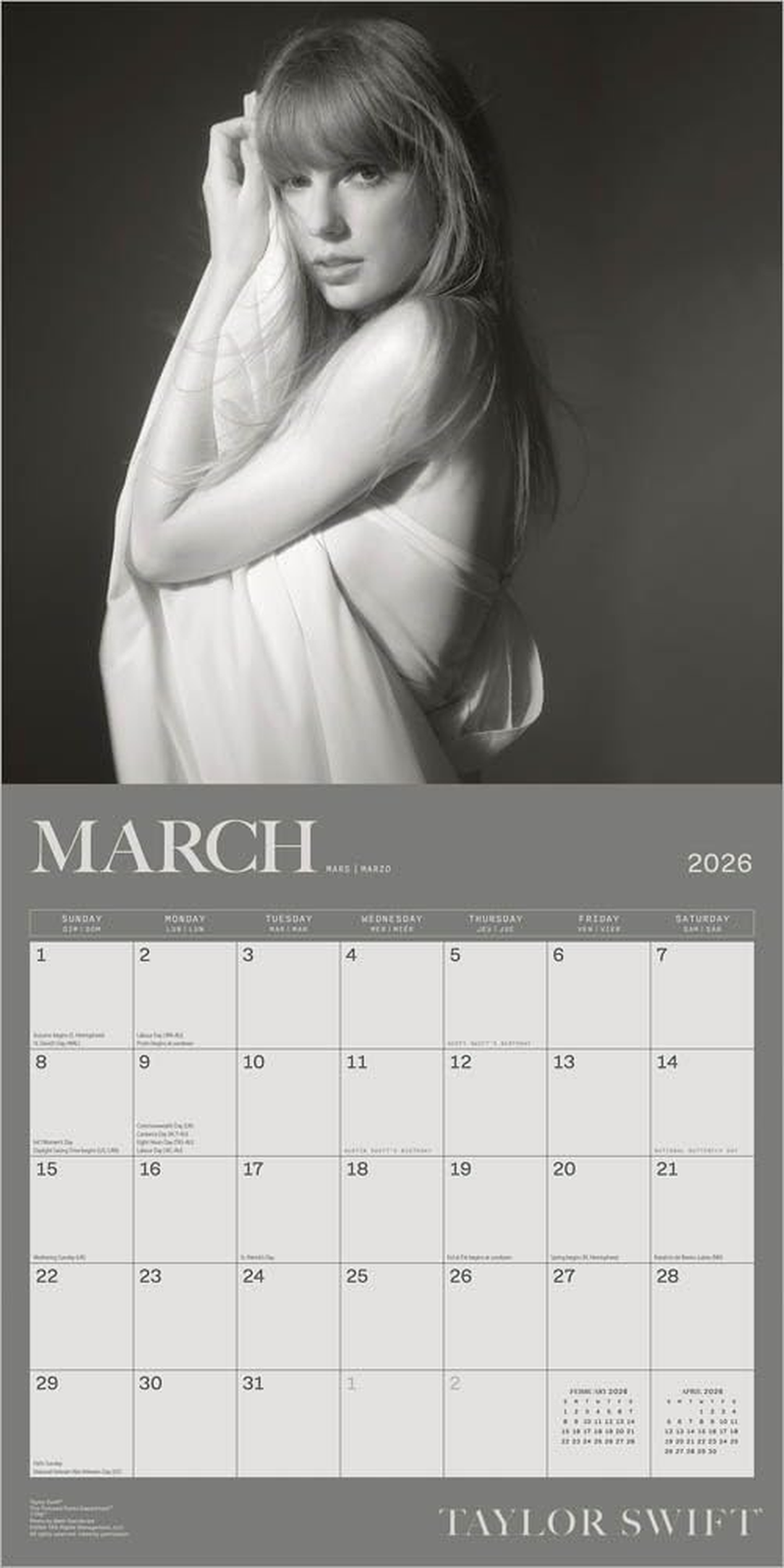 Taylor Swift Official 2026 12 X 24 Inch (Hanging) Monthly Square Wall Calendar Plastic-Free image number 3