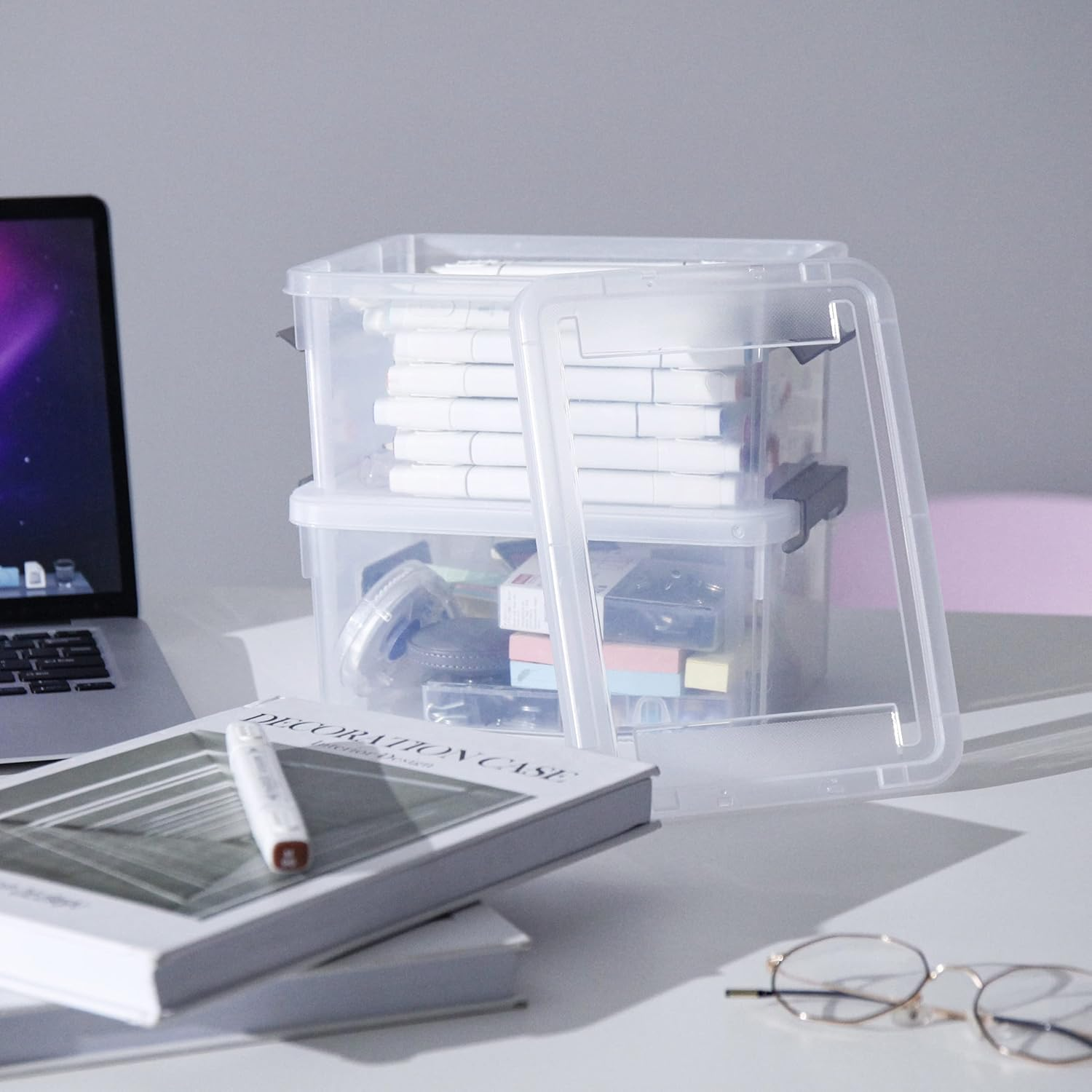 Citylife 6 Packs Small Storage Bins with Lids 3.2 Qt./ 3 L Plastic Storage Containers for Organizing Stackable Clear Storage Boxes image number 6