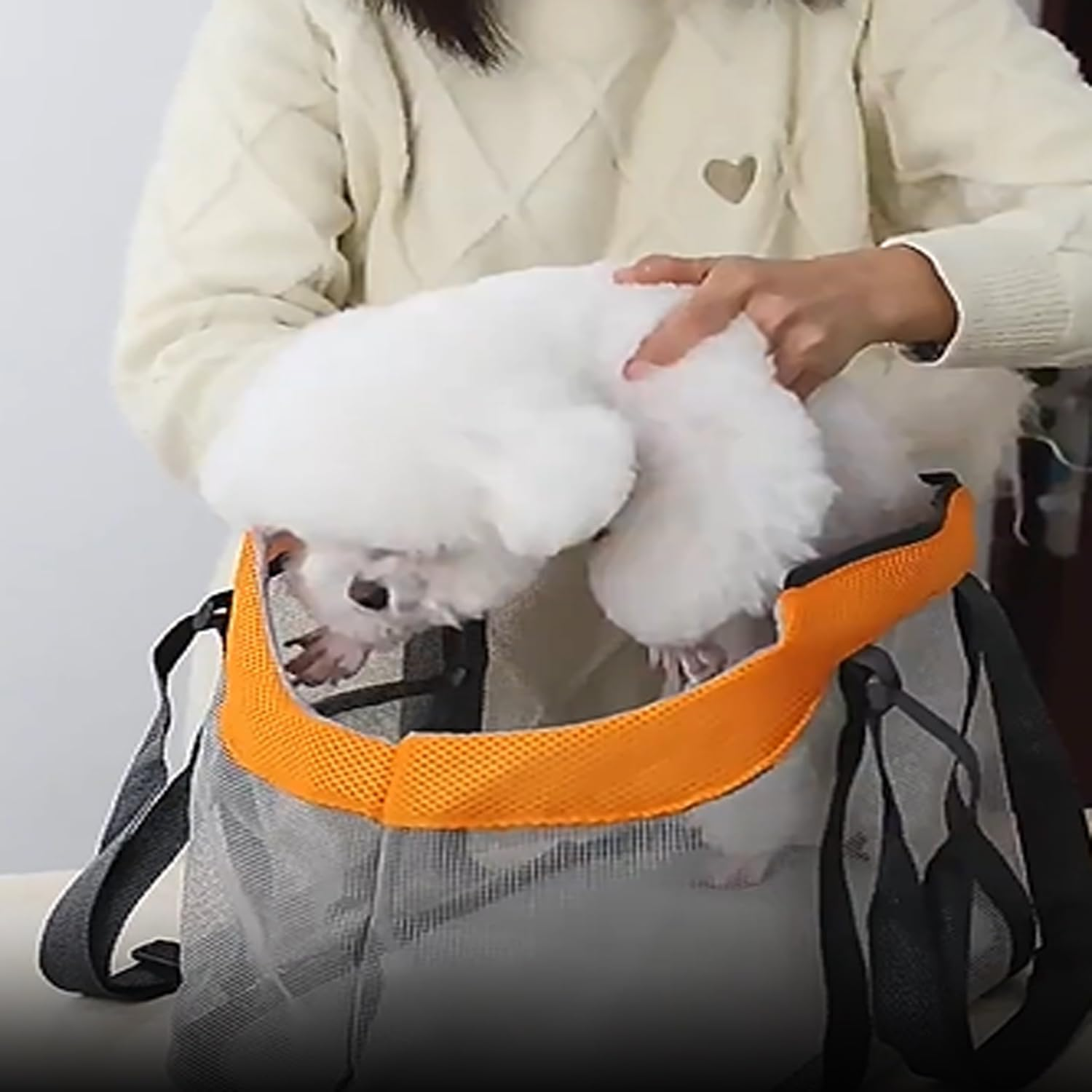 Coehaopike Large Capacity Pet Carrier&ndash;Breathable Mesh Portable Dog Bag, Adjustable Shoulder Strap, Safety Buckle, Foldable, Easy to Clean, 14.96X12.2In Inches(Gray Orange) image number 4
