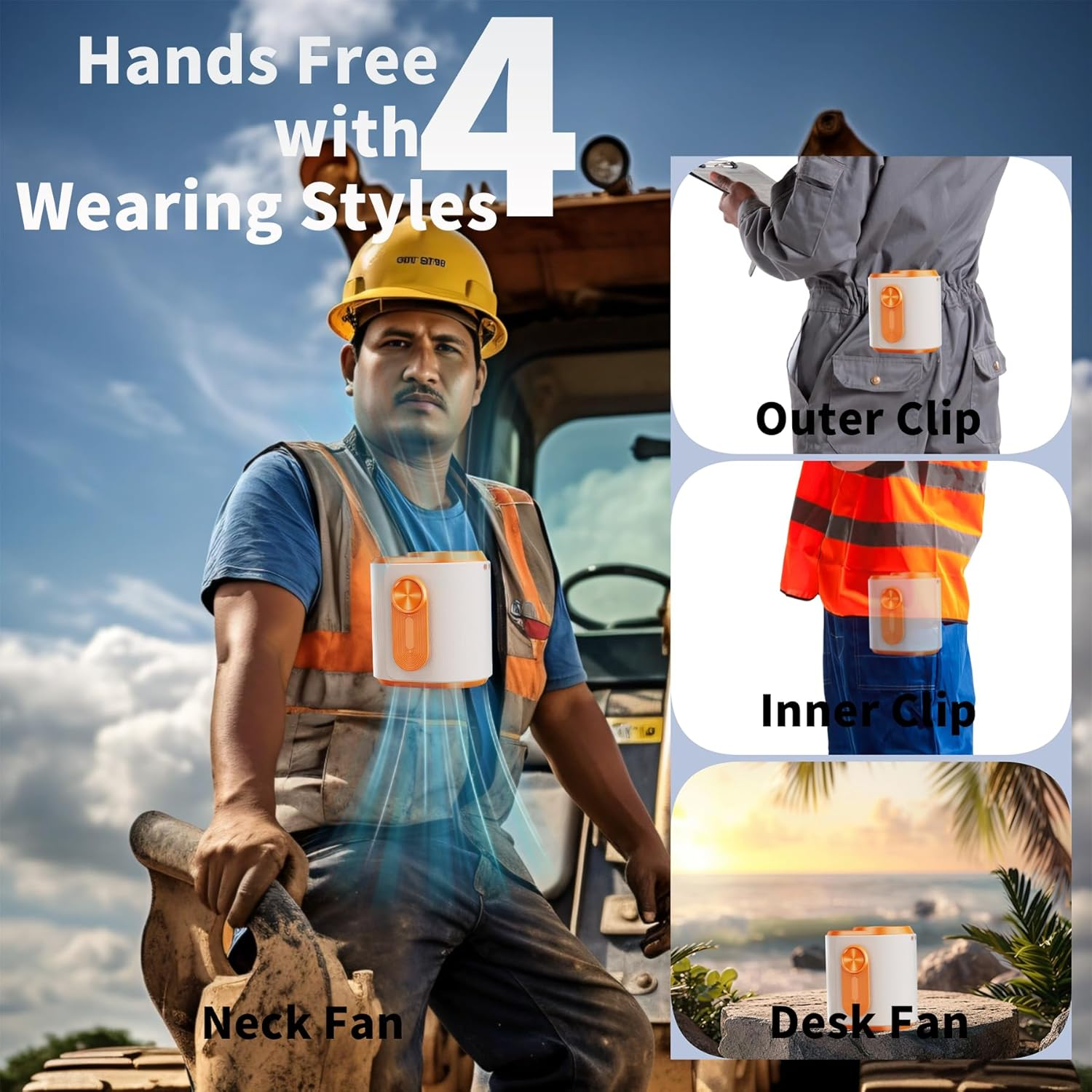 Portable Waist Fan, Wearable Fan, Belt Fans, LED Display, Hands-Free, 24H Cooling, 3600Mah Battery, Multi-Speed Cooling for Outdoor Works, Farm, Hiking, Camping, Travel (Orange) - Black image number 4