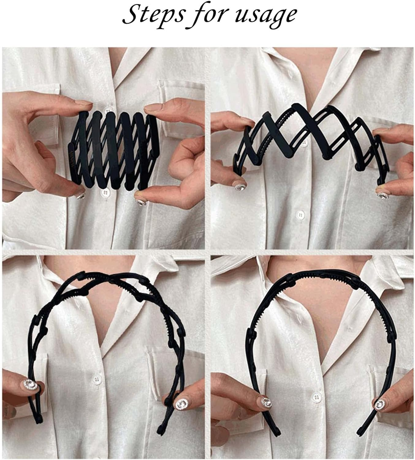 Inateannal 5Pcs Retractable Headbands Non-Slip Hair Band with Teeth Combing Portable Wavy Head Bands Foldable Plastic Headwear Hair Accessories for Women Girls image number 6