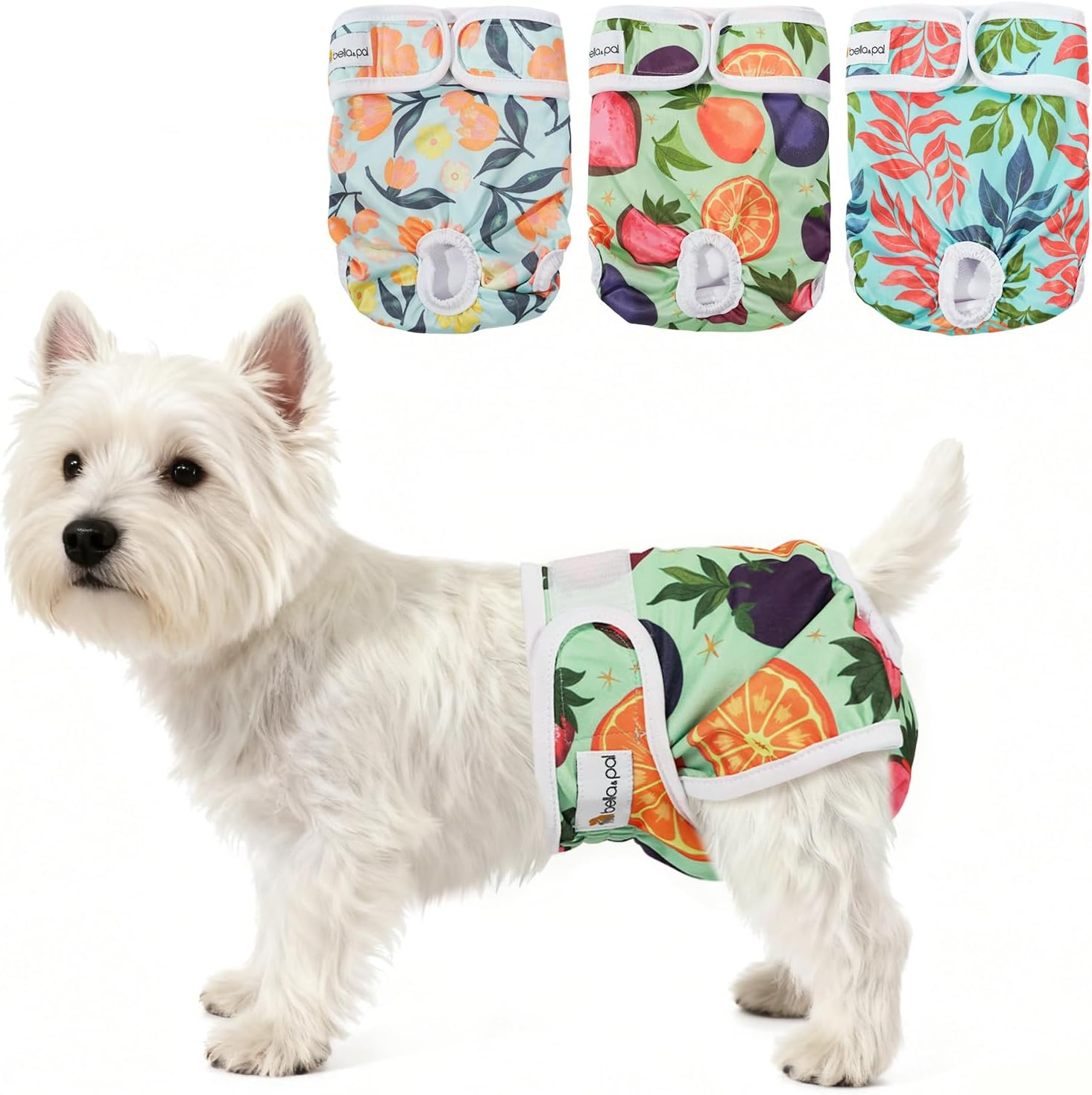 BELLA & PAL Washable Dog Diapers Female, 3 Pack Highly Absorbent Dog Diapers for Small Dogs, Leak-Proof Puppy Diapers for Female Dog in Heat, Period (XS (7-10" Waist), Pink& Purple& Green) - S (10 - 14" Waist), Natural Joy image number 6