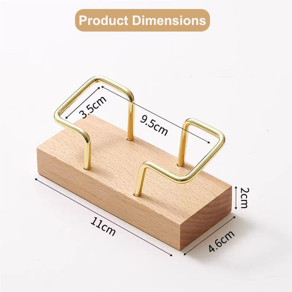 2Pcs Wooden Business Card Holder for Desk, T-Shaped Card Holder, Business Card Display Stand,Metal Name Card Organizer, Postcard Holder, for Office Home Desktop