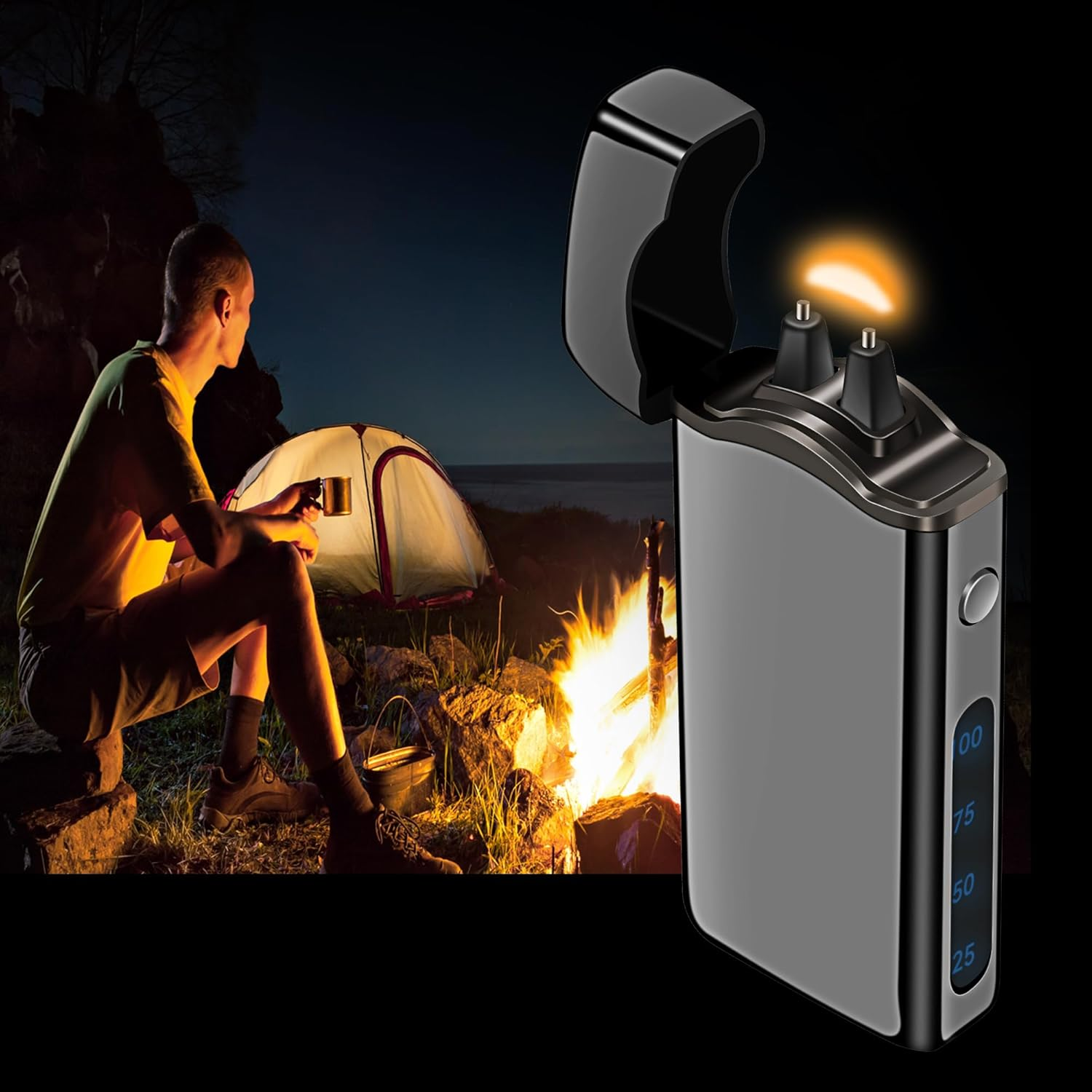 Big Arc Lighter Magical &ldquo;Flame&rdquo; USB Rechargeable Plasma Electric Cool Lighter (Black) - Blue image number 5