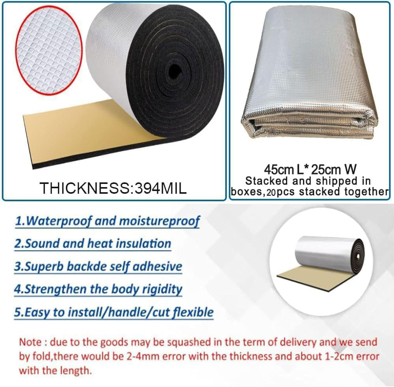 Homodoskey Sound Deadener, Noise Proofing Insuation Mat Auto Heat Shield Foam- 394Mil 21.53Sqft Car Sound Deadening Material Mat, Auto Audio Deadener Foam for Hood Engine Roof Trunk image number 6