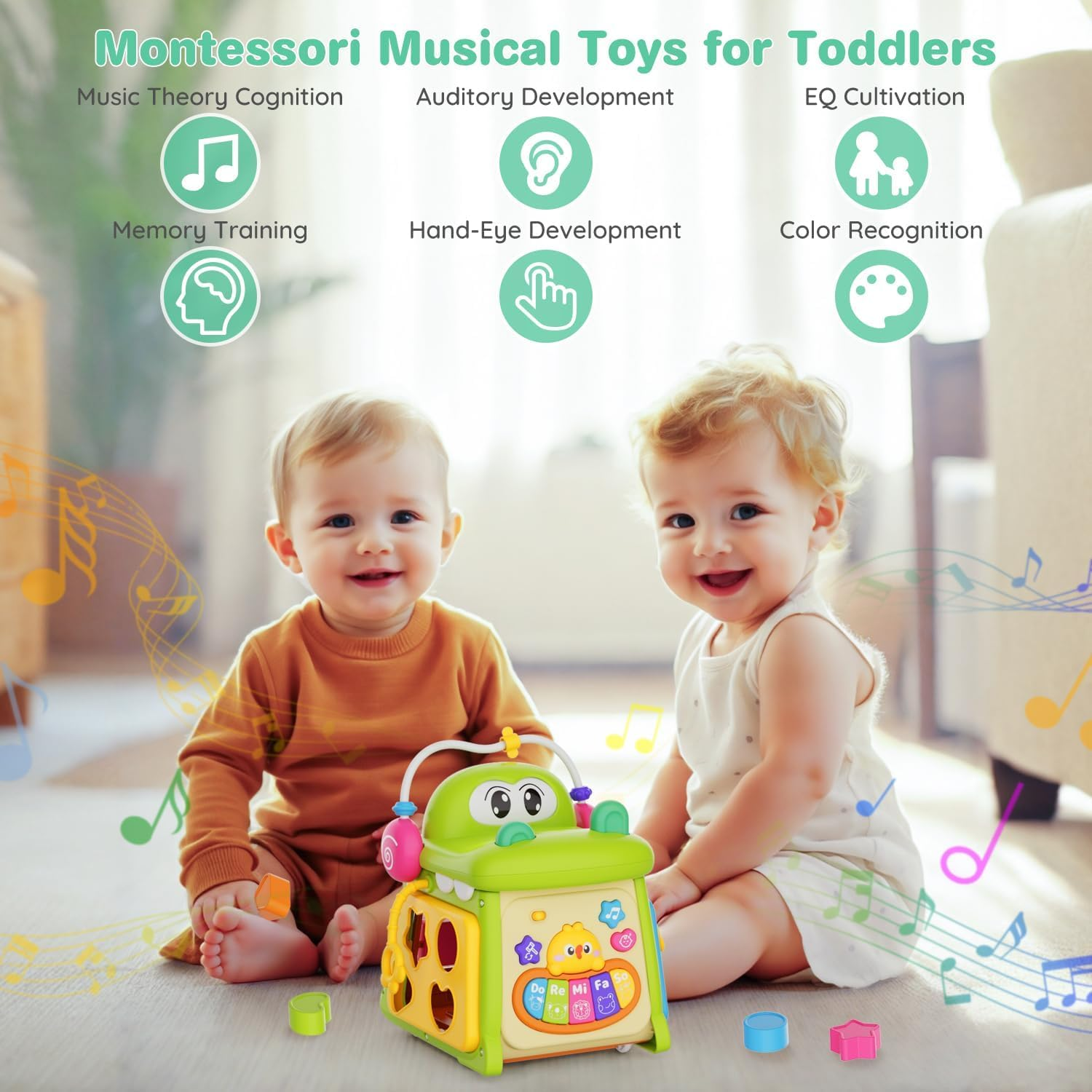 Musical Baby Toys for 1 + Year Old, 8 in 1 Multi-Functional Montessori Crocodile Toddler Toys, Early Development Learning and Educational Toys for Preschool Girls Boys image number 2