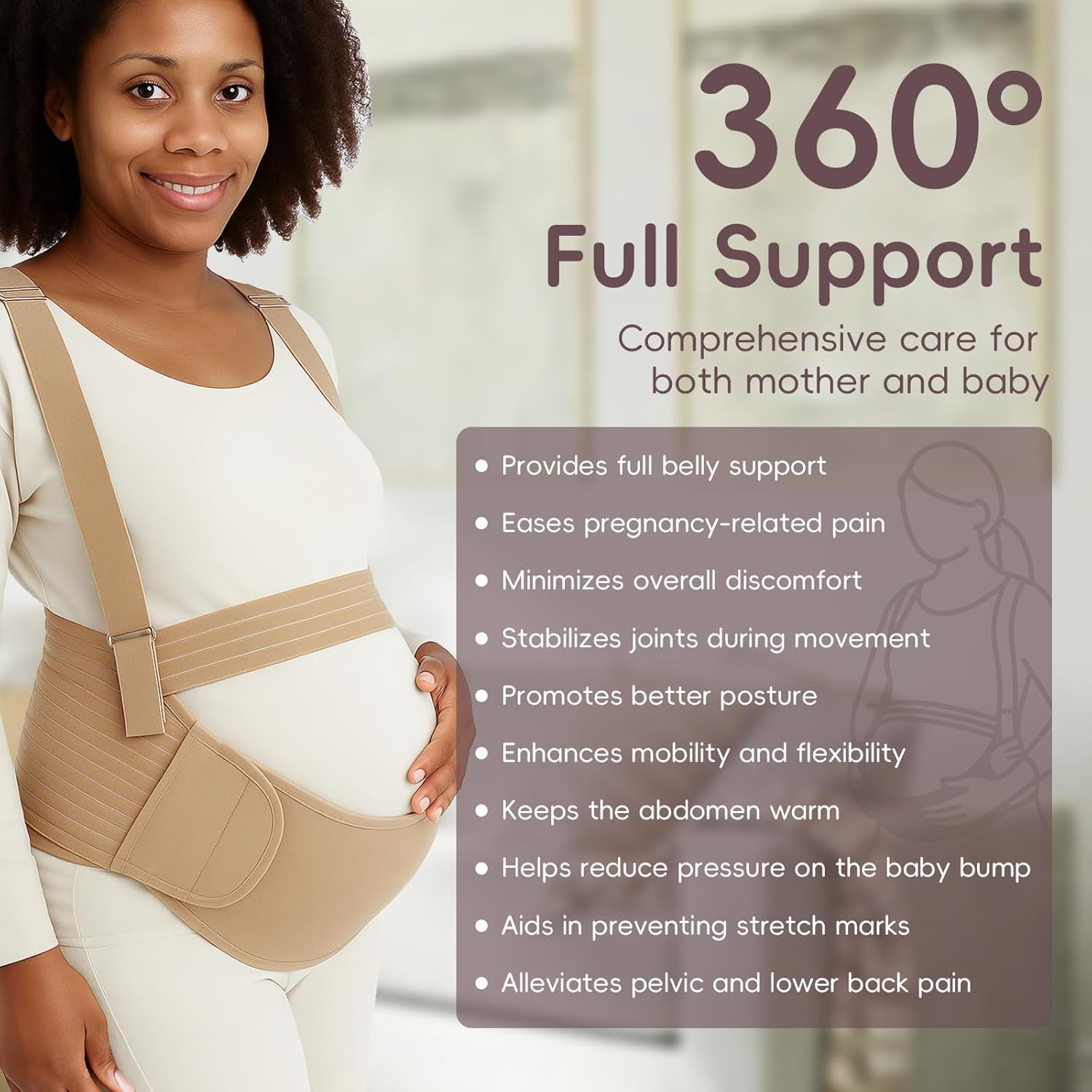 5-In-1 Pregnancy Support Belt - Adjustable Maternity & Postpartum Belly Band with Shoulder Strap | Relieve Back, Pelvic & Hip Pain during Pregnancy, Labour & Recovery (Beige, XL) image number 1