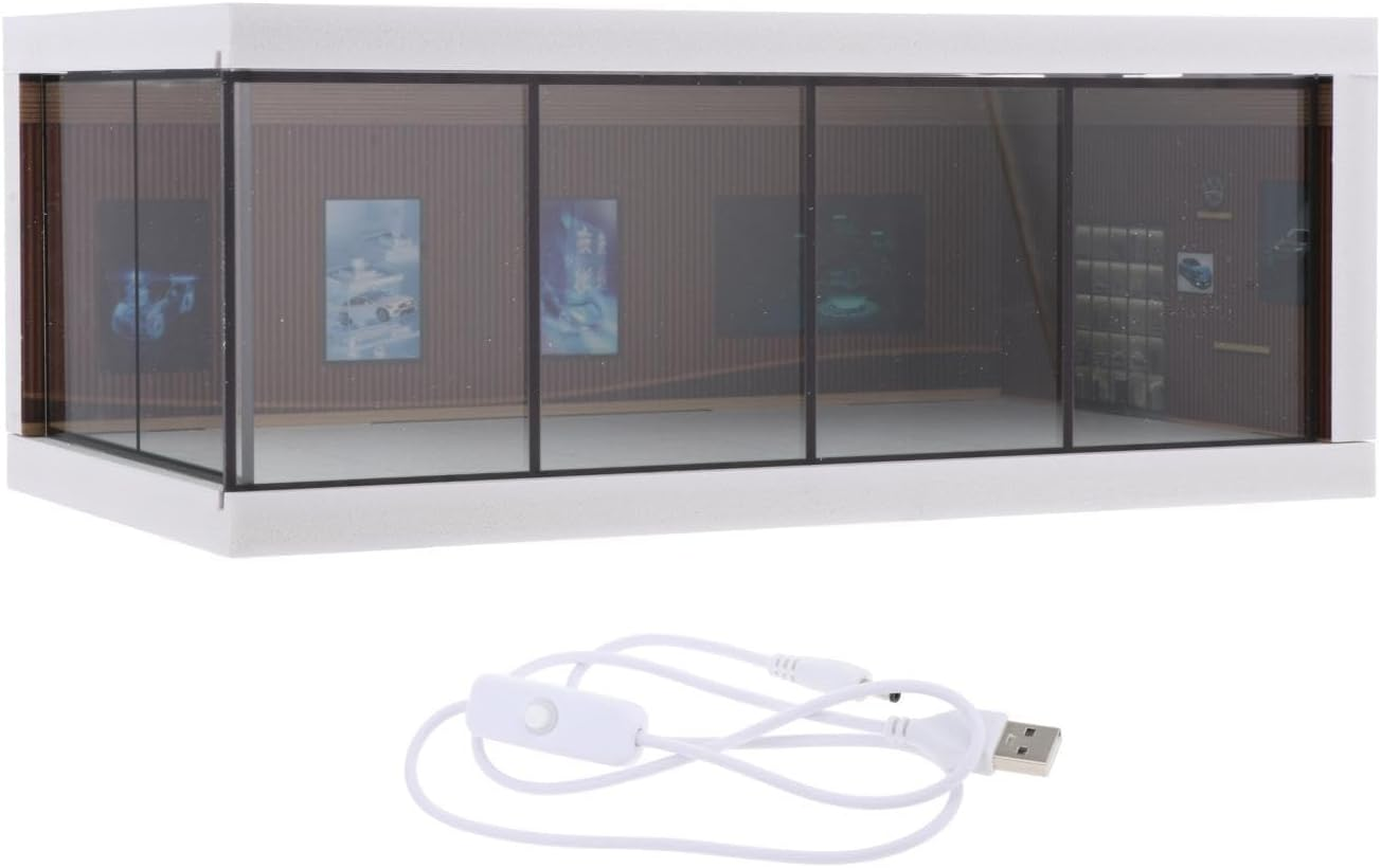 Qianly 1:64 Scale Car Garage Moldel with LED Storage Box Background Dustproof Cover Vehicle Scene Toy for Diecast Car Mini Dolls , Black