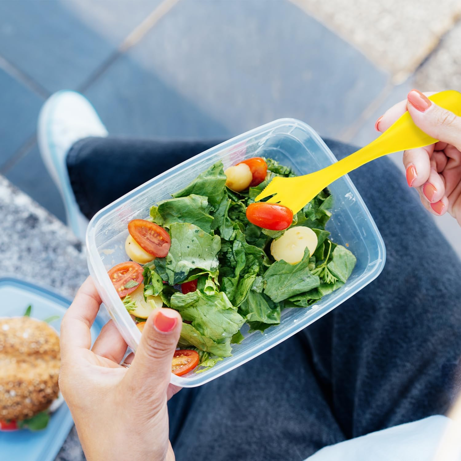 3 Pcs Plastic Spork, 3 in 1 Spork Portable Camping Cutlery Set Reusable Camping Spork Spoon Fork with Portable Pouch for Outdoors, Camping, Hiking Travel (Red&Green&Yellow) image number 3