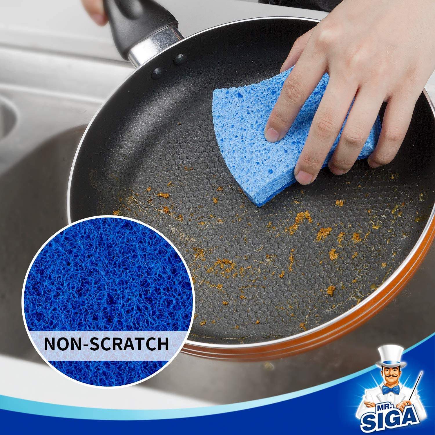 MR.SIGA Non-Scratch Cellulose Scrub Sponge, Dual-Sided Dishwashing Sponge for Kitchen, 12 Pack - Heavy Duty - 12 Pack image number 4