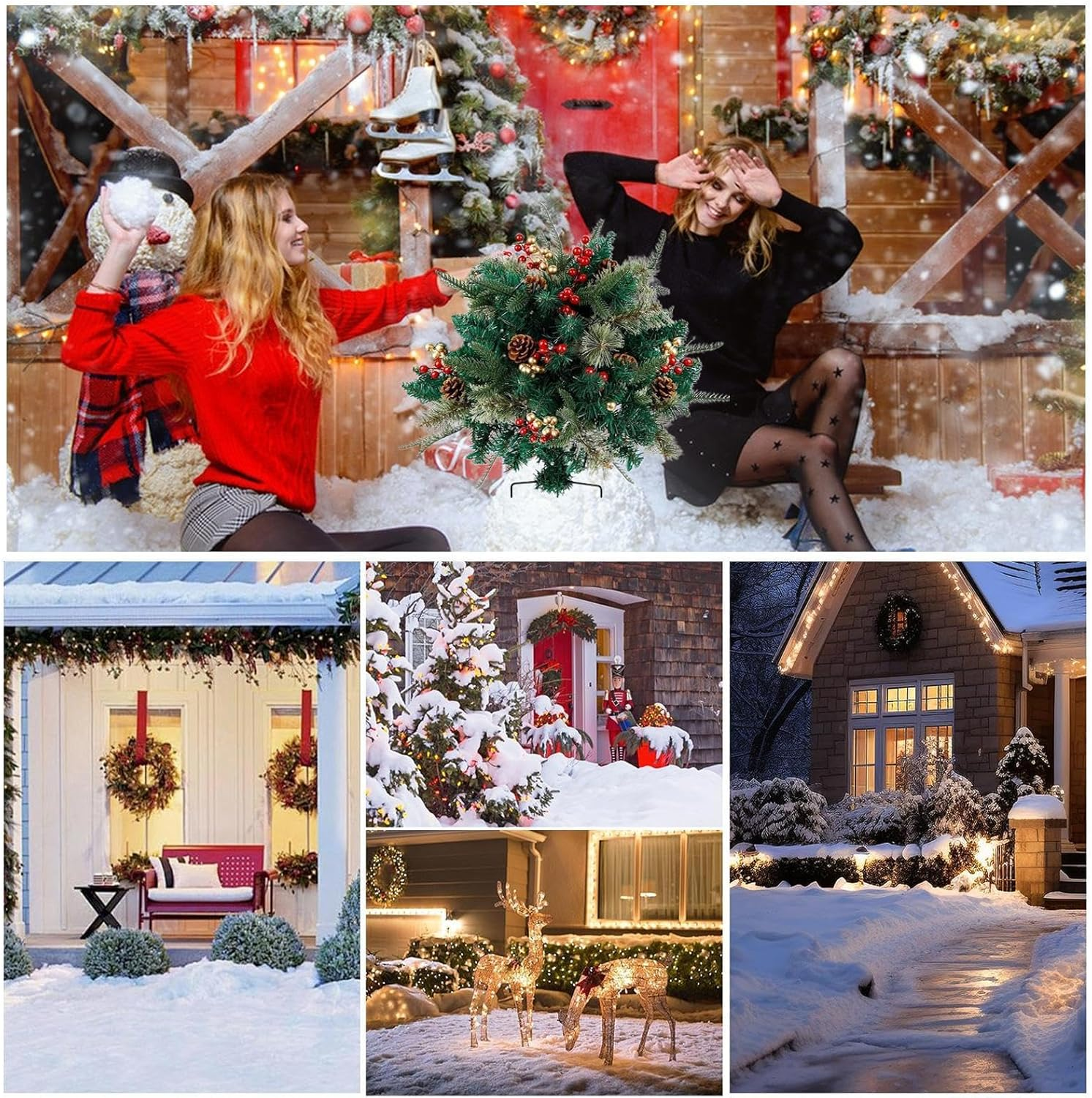 Holiday Planter Filler, Artificial Pine Trees for Christmas with Tripod Stake, Realistic Small Christmas Tree Urn Filler for Porch, Driveway, and Yard Decorations, Pine Trees Holiday Planter Filler image number 2