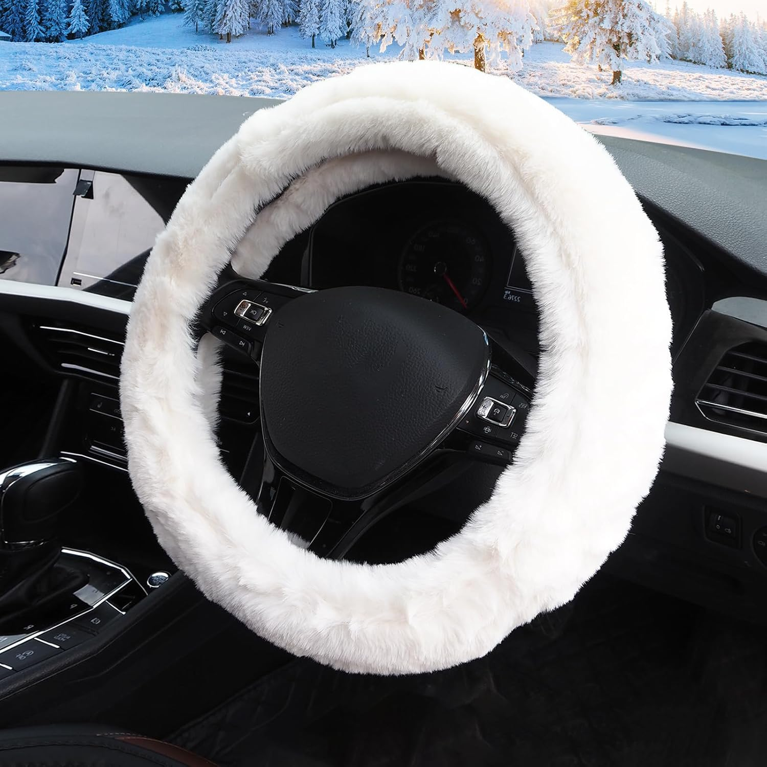 Fuzzy Car Steering Wheel Cover for Women, Anti-Slip Warm Fluffy Fur Auto Steering Wheel Protector, Soft Plush, Luxurious, with Seat Belt Cover Car Accessories for Ladies Girls (White) image number 5