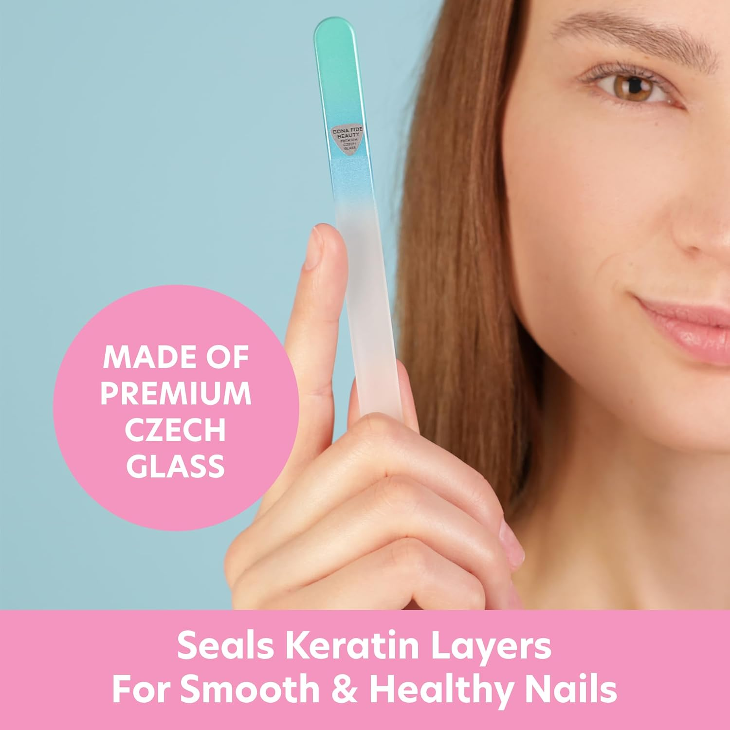Bona Fide Beauty Glass Nail File with Case, Glass Fingernail File for Natural Nails, File in Any Direction, Expertly Shapes Nails, Enjoy a Professional Smooth Finish - Premium Czech Glass