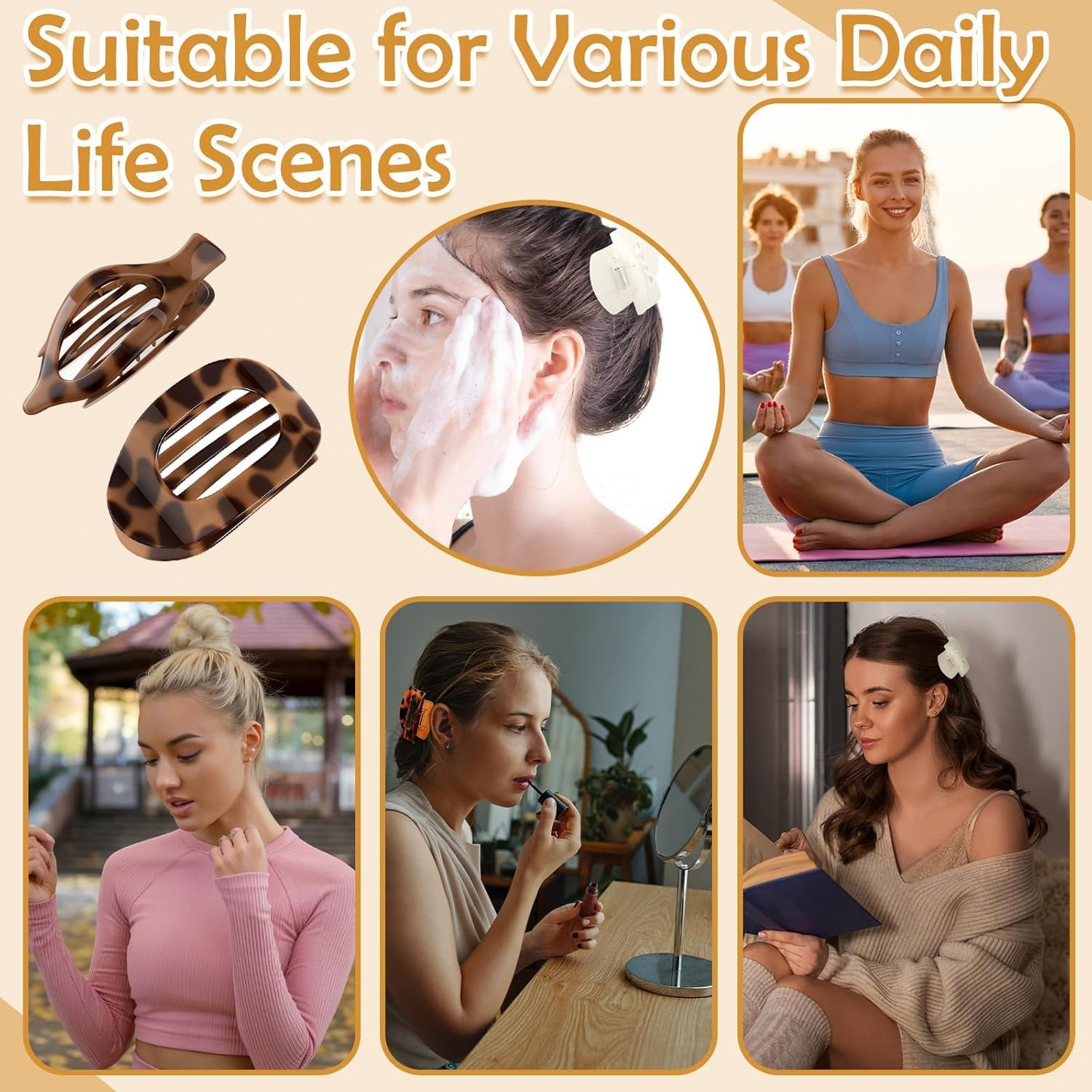 Women'S Hair Clip, Pack of 8, Flat Hair Clip, Claw Clip, Strong Hold & Non-Slip, Large Flat Claw Clip, Hair Clip for Inserting for Thick and Thin Hair