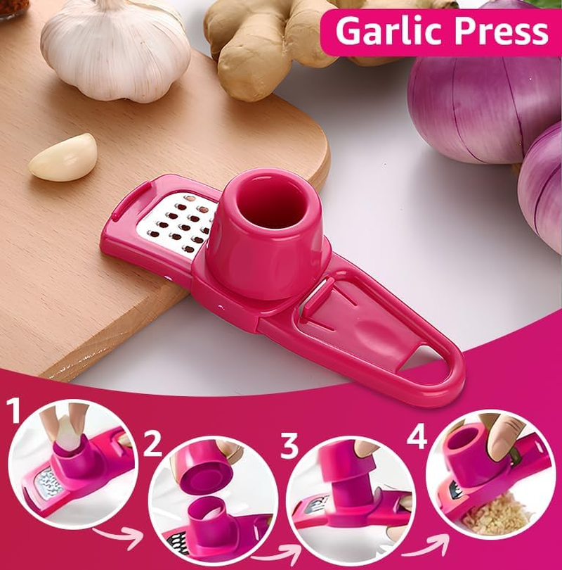Landkitch-Garlic Grinder (2 Pack)-Hand Garlic Grinder-Small Hand Grinder for Garlic-Garlic Slicer-Garlic Mincer-2025 New Hand Press Garlic Chopper-Garlic Press Hand Specialty Tools (Green + Pink) image number 5