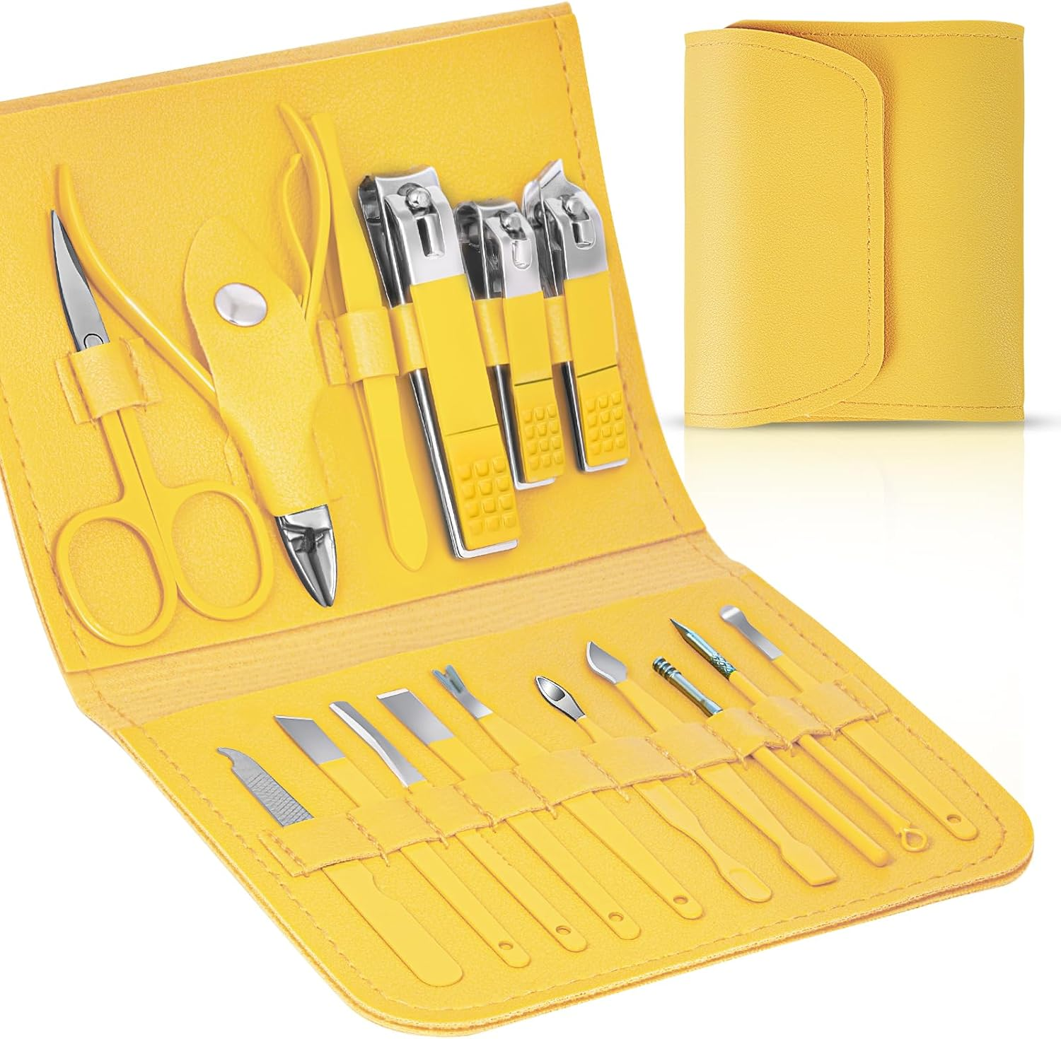 LOPHE Manicure Set, 16-Piece Nail Clippers Pedicure Set with Leather Bag, Professional Nail Care Nail Set for Thickness, Ingrown Nails, Women and Men, Blue