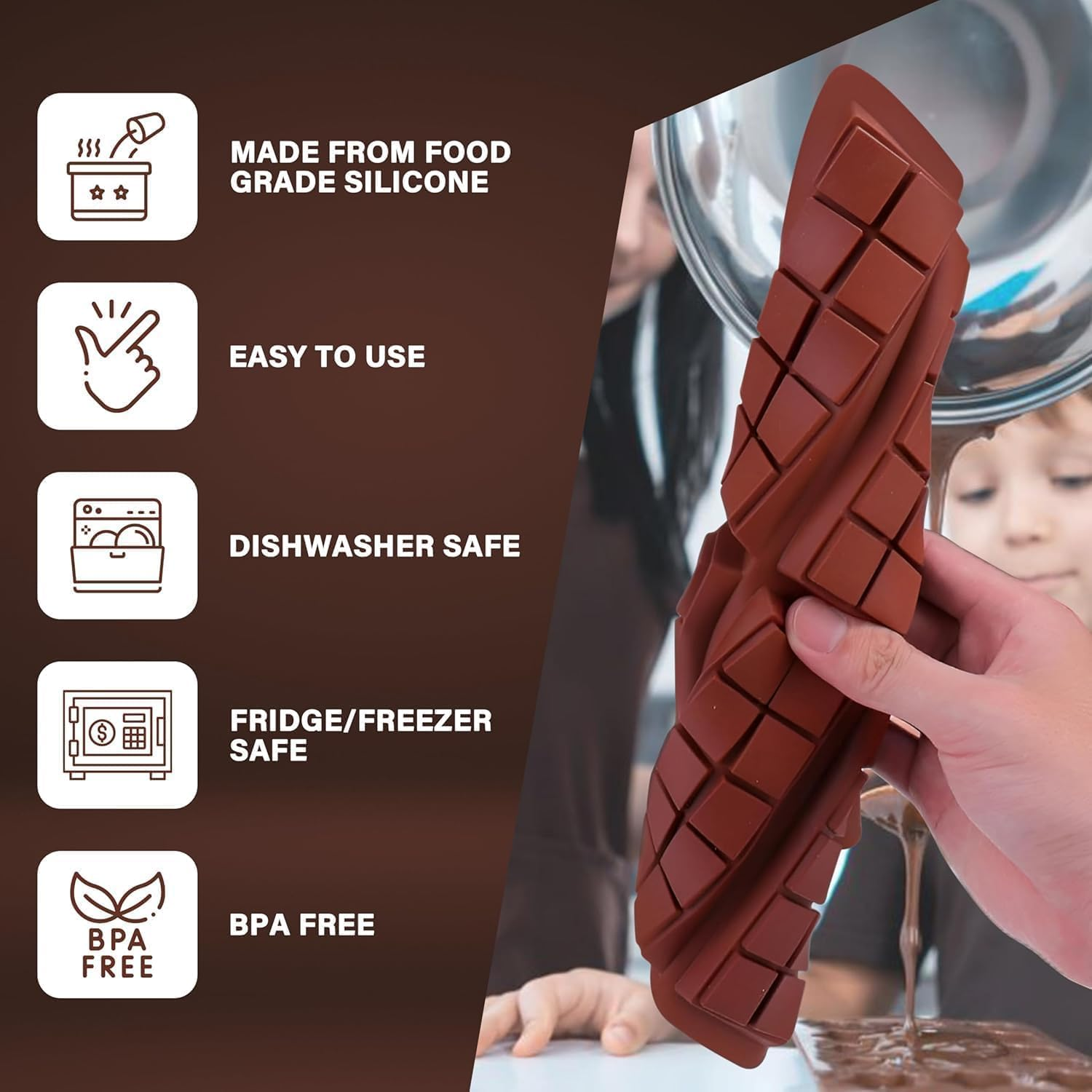 Xinghonyac 2 Pcs Chocolate Bar Mold, Non-Stick Chocolate Molds, Food Grade Silicone Deep Chocolate Bar Mold for Dubai Chocolate Bar Pistachio, Candy, Chocolate Snacks, Milk Chocolate Bar, Jelly image number 1