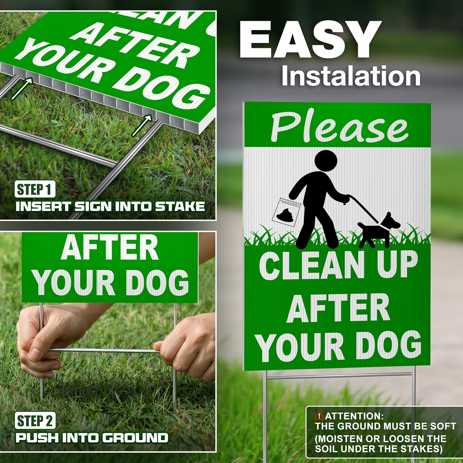 2 Pcs Clean up after Your Dog Signs - DOUBLE SIDED 8" X 12" No Dog Poop Signs for Yard Plastic - Curb Your Dog Sign - Pick up after Your Dog Sign - No Dog Poop Signs for Yard - Dog Signs No Pooping